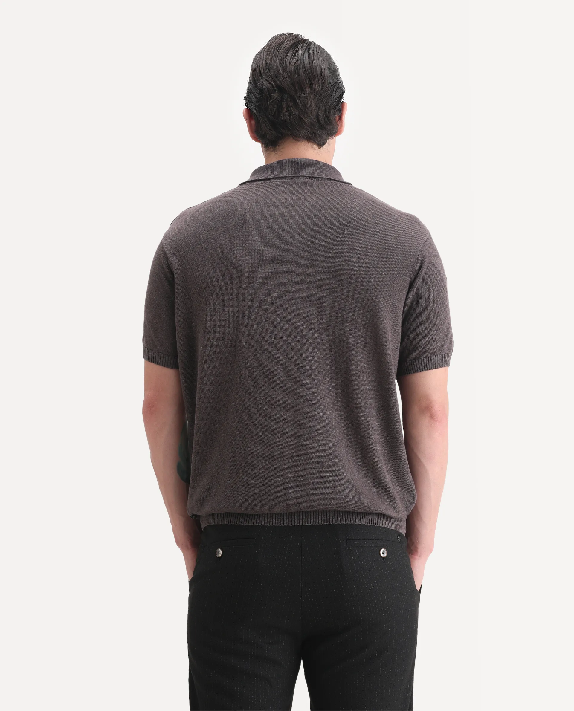 Rare Rabbit Men's Mekko-25 Dark Brown Cotton Blend Plain Regular Fit Half Sleeve Polo - Image 6