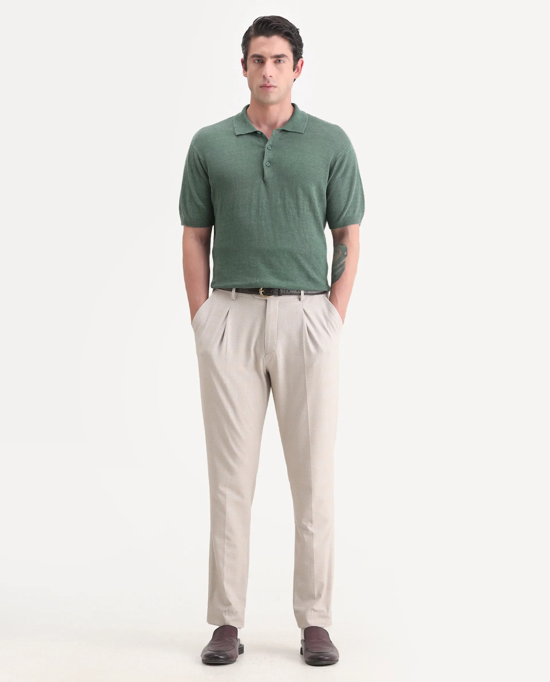 Rare Rabbit Men's Mekko-25 Green Cotton Blend Plain Regular Fit Half Sleeve Polo - Image 2
