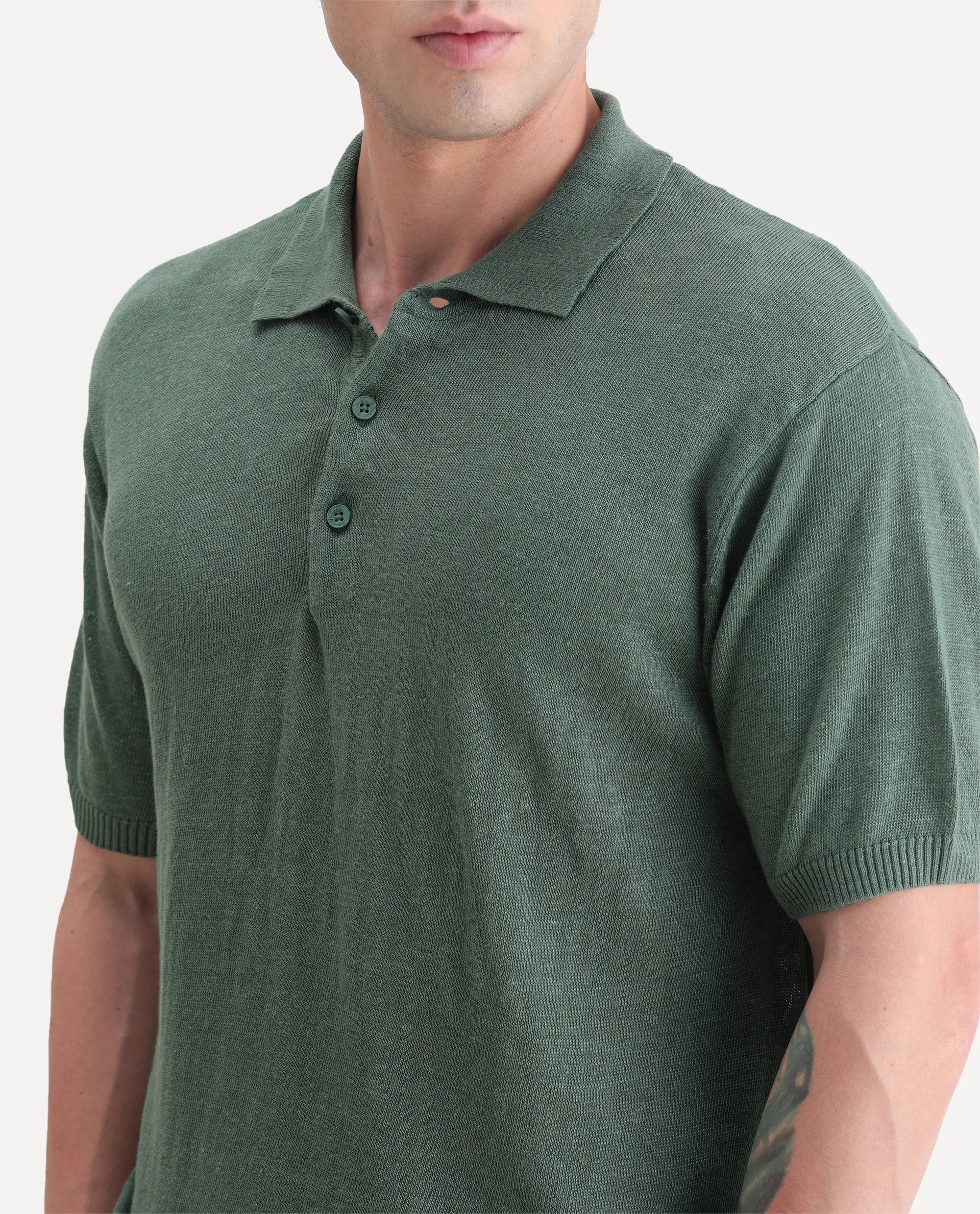 Rare Rabbit Men's Mekko-25 Green Cotton Blend Plain Regular Fit Half Sleeve Polo - Image 3