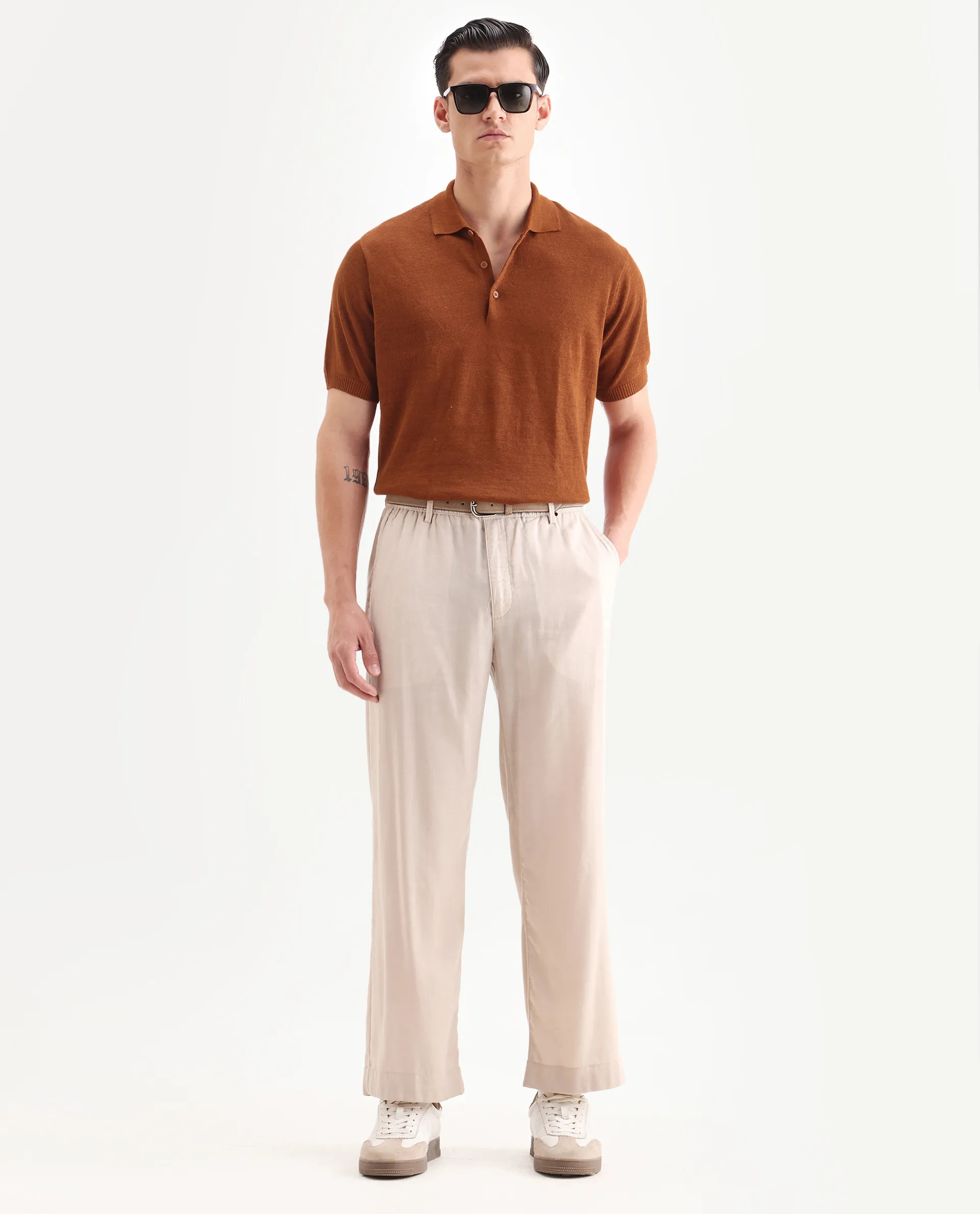Rare Rabbit Men's Mekko-25 Rust Cotton Blend Plain Regular Fit Half Sleeve Polo - Image 2