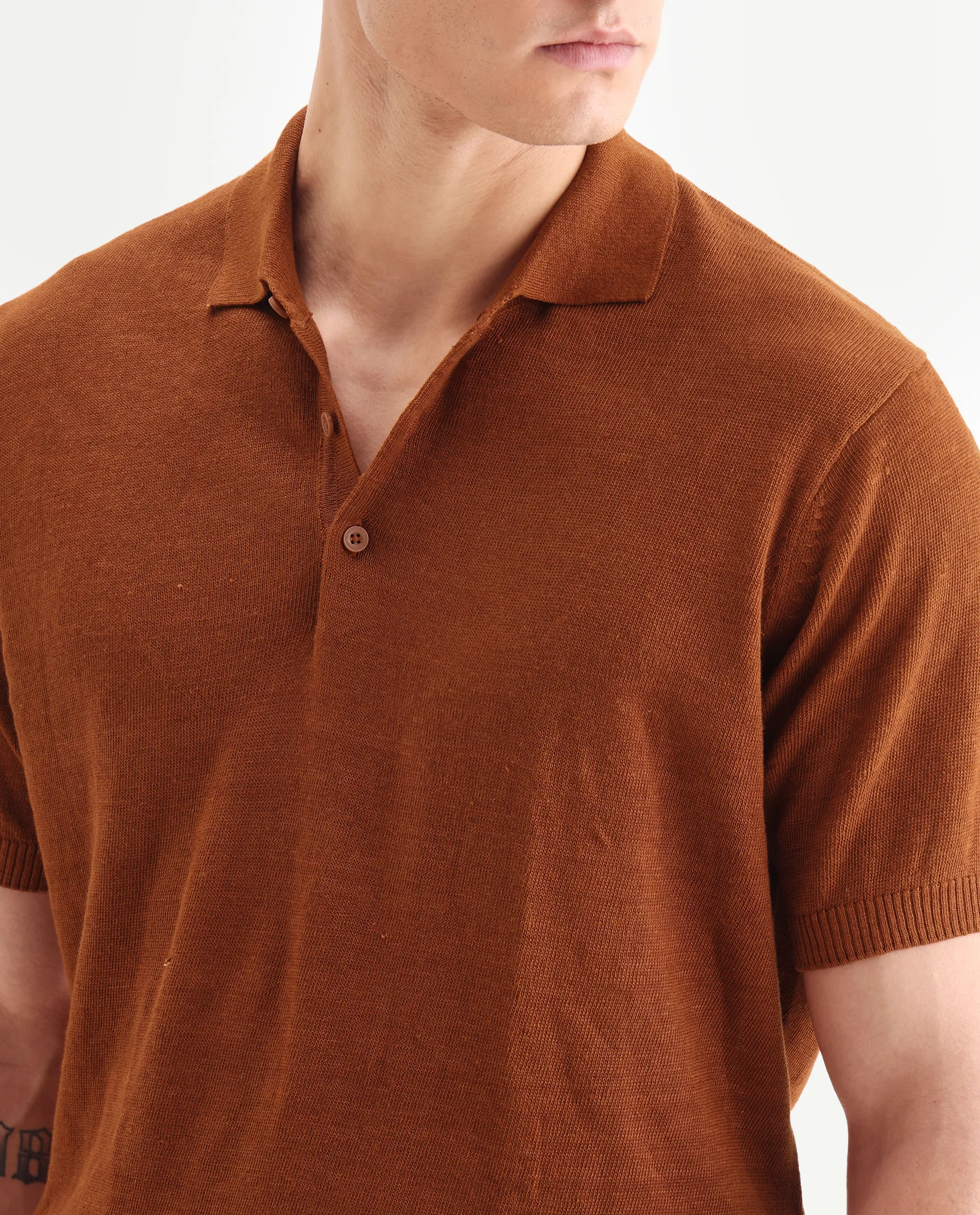 Rare Rabbit Men's Mekko-25 Rust Cotton Blend Plain Regular Fit Half Sleeve Polo - Image 3