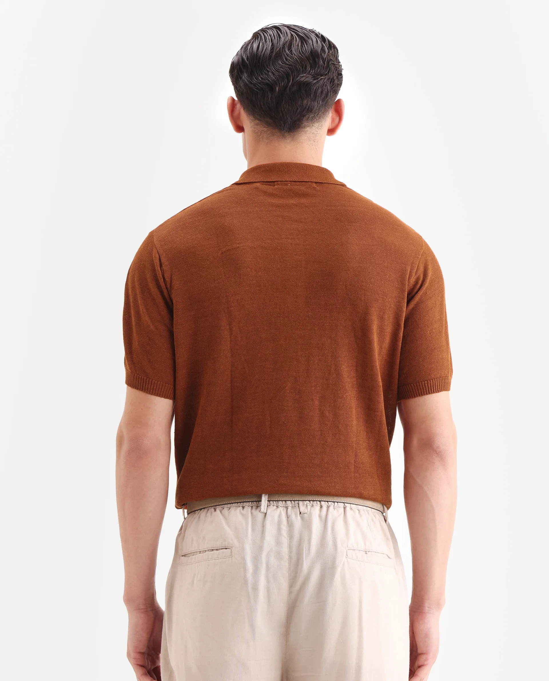 Rare Rabbit Men's Mekko-25 Rust Cotton Blend Plain Regular Fit Half Sleeve Polo - Image 7