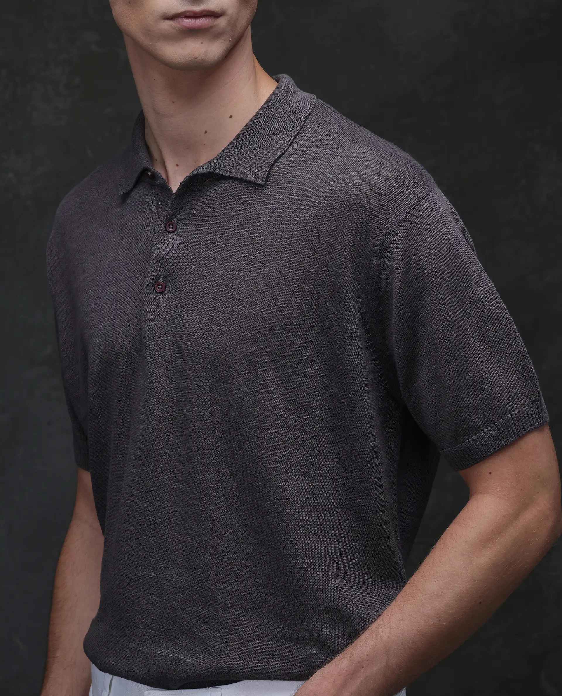 Rare Rabbit Men's Mekko Dusky Brown 100% Linen Plain Regular Fit Half Sleeve Polo - Image 3