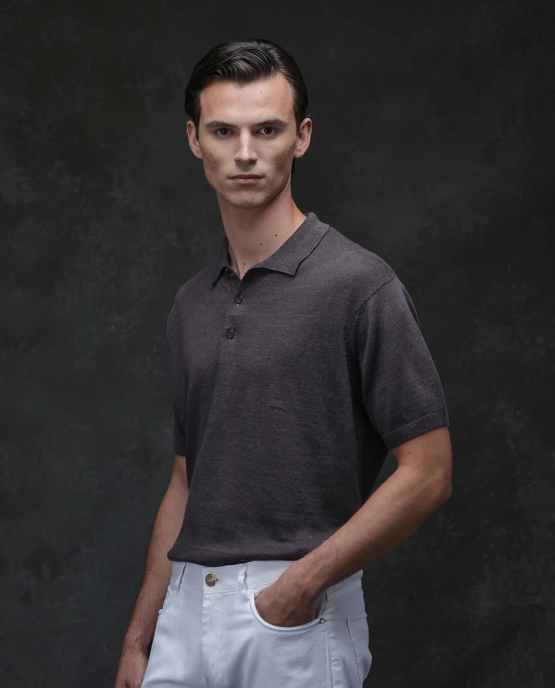 Rare Rabbit Men's Mekko Dusky Brown 100% Linen Plain Regular Fit Half Sleeve Polo - Image 5