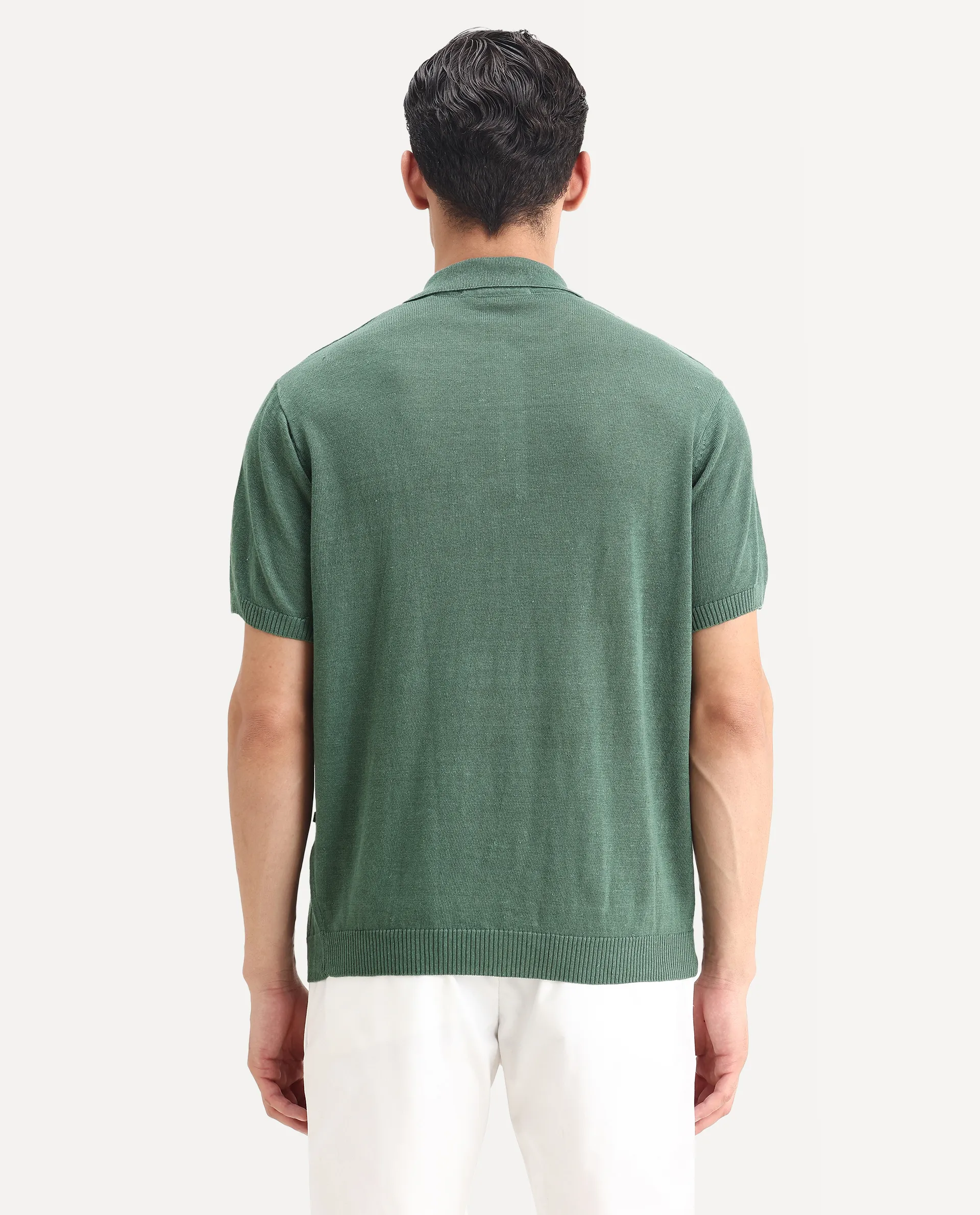 Rare Rabbit Men's Mekko Dusky Green 100% Linen Plain Regular Fit Half Sleeve Polo - Image 7