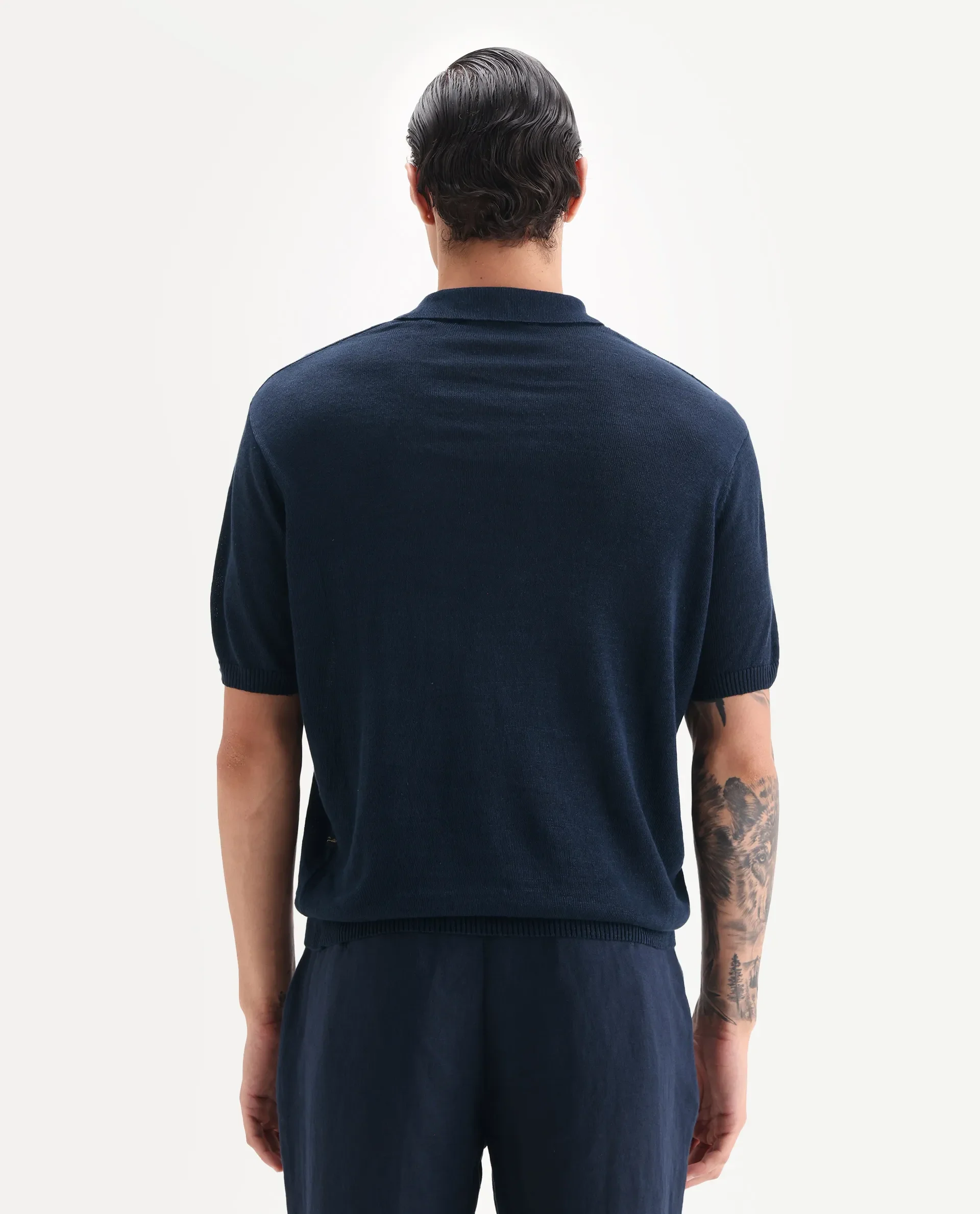 Rare Rabbit Men's Mekko Navy 100% Linen Plain Regular Fit Half Sleeve Polo - Image 6