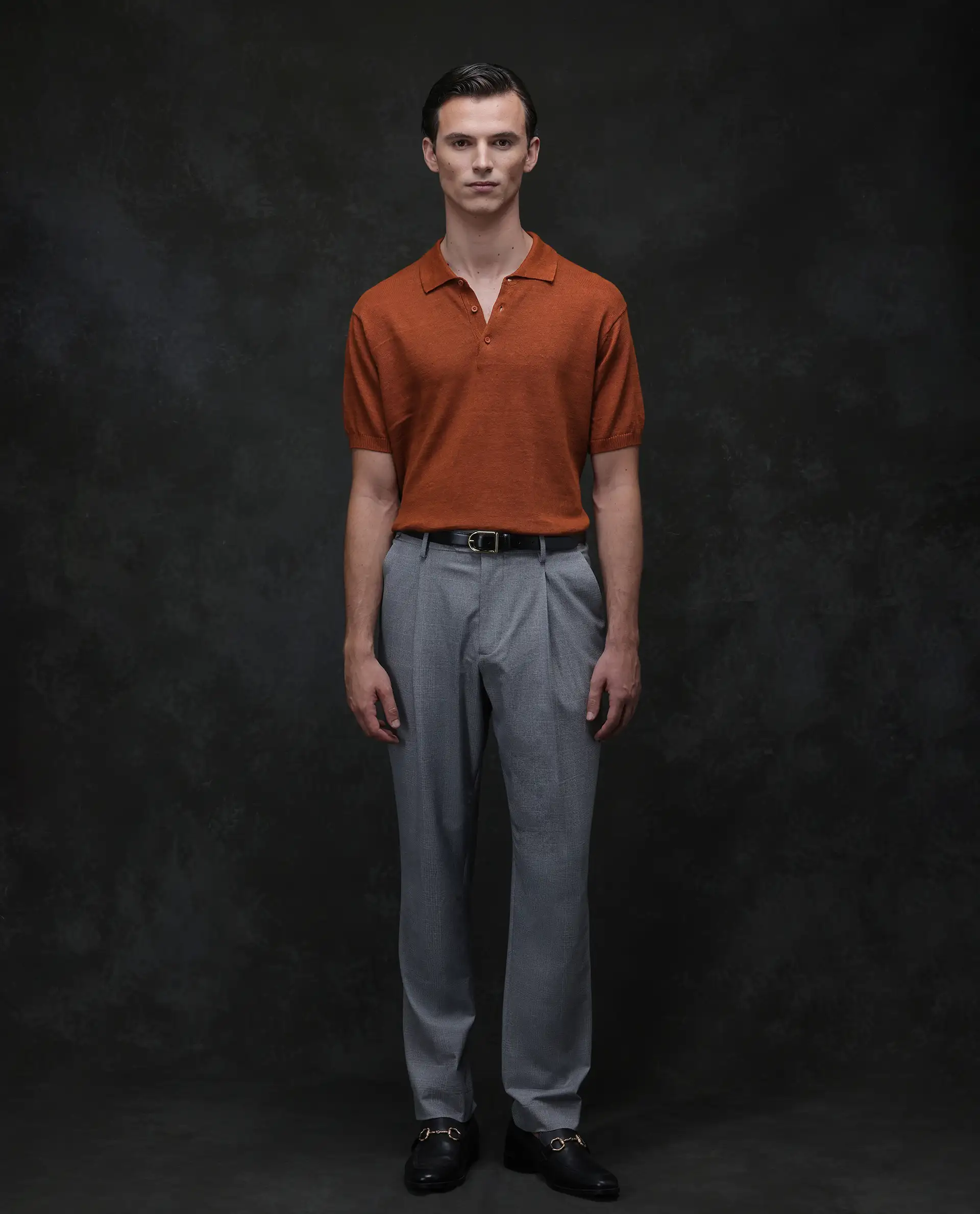 Rare Rabbit Men's Mekko Rust 100% Linen Plain Regular Fit Half Sleeve Polo - Image 2