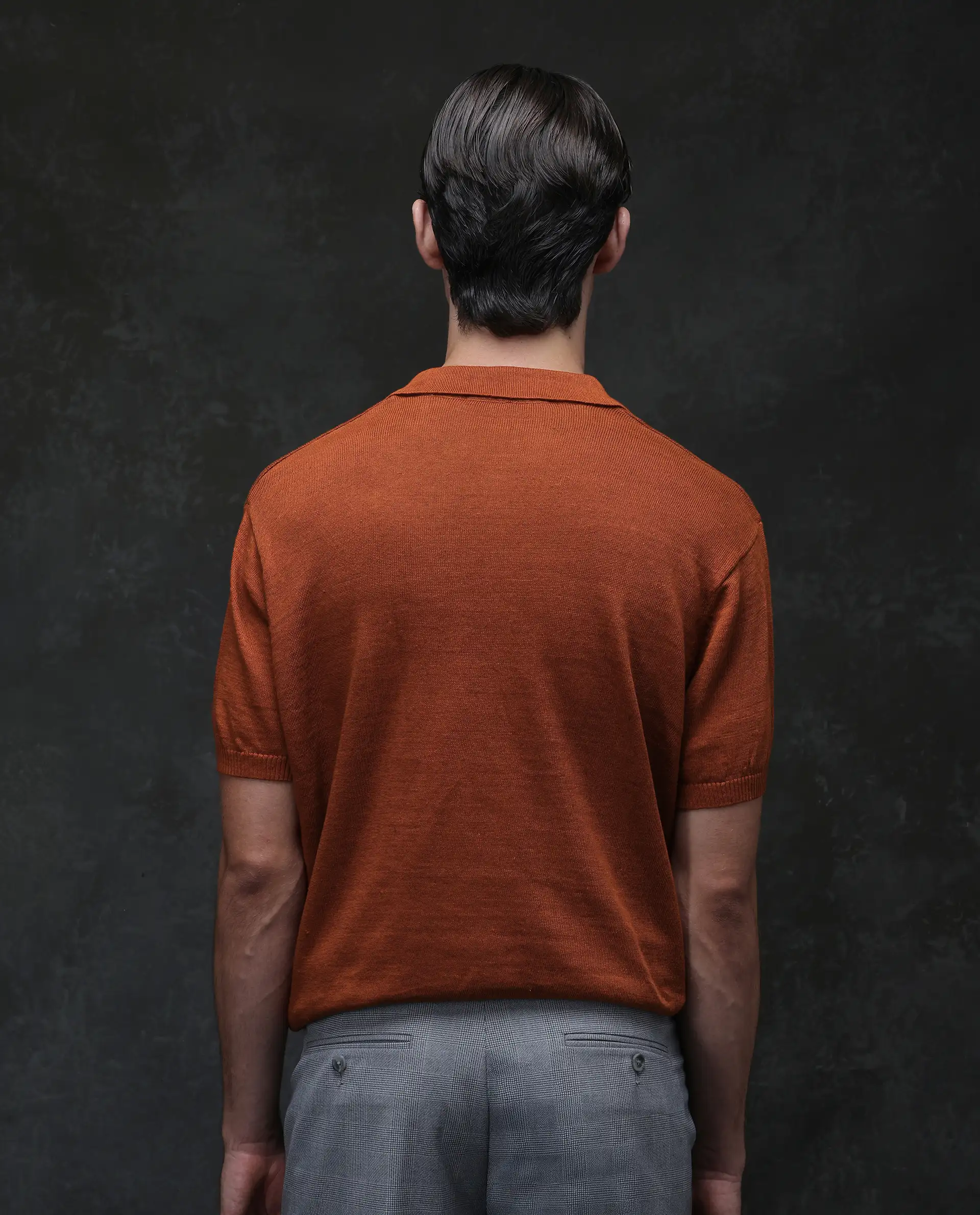 Rare Rabbit Men's Mekko Rust 100% Linen Plain Regular Fit Half Sleeve Polo - Image 4