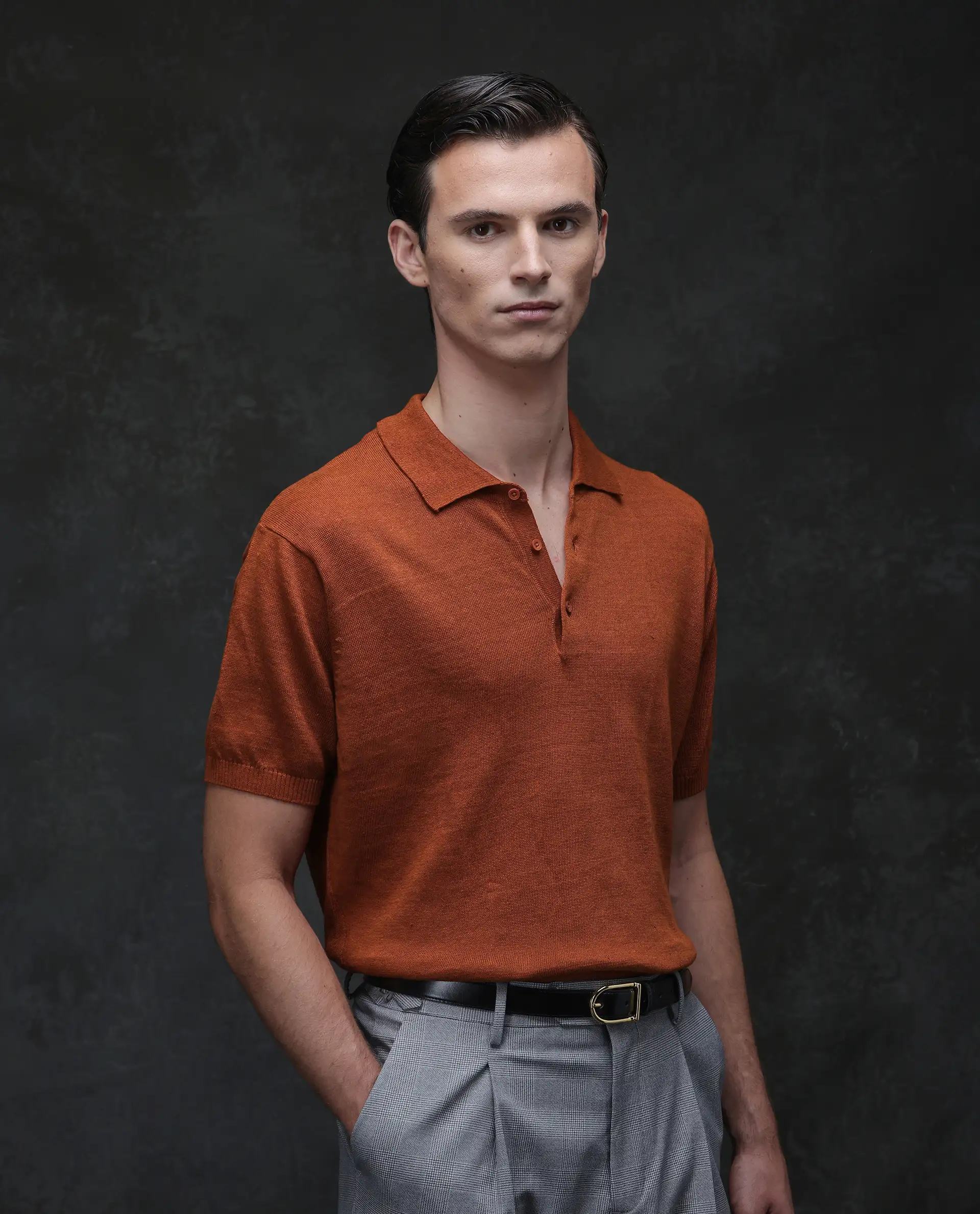Rare Rabbit Men's Mekko Rust 100% Linen Plain Regular Fit Half Sleeve Polo - Image 6