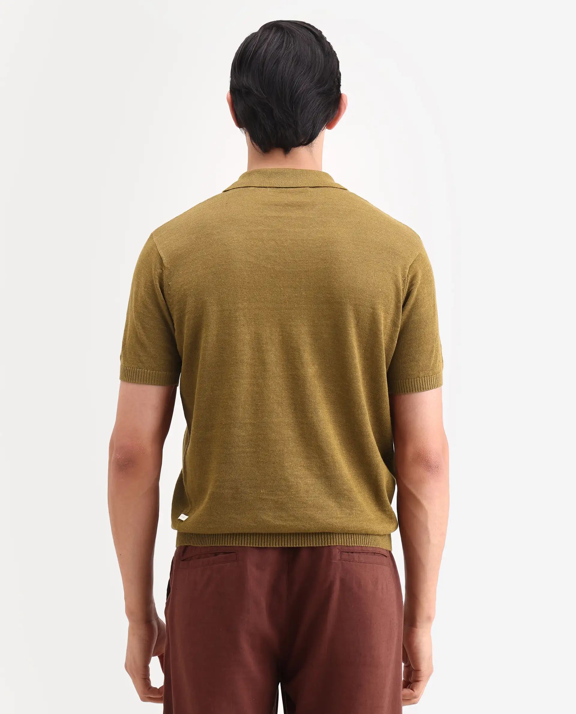 Rare Rabbit Men's Mekko-S26 Dusky Mustard Linen Blend Fabric Half Sleeve Spread Collar Regular Plain Polo - Image 7