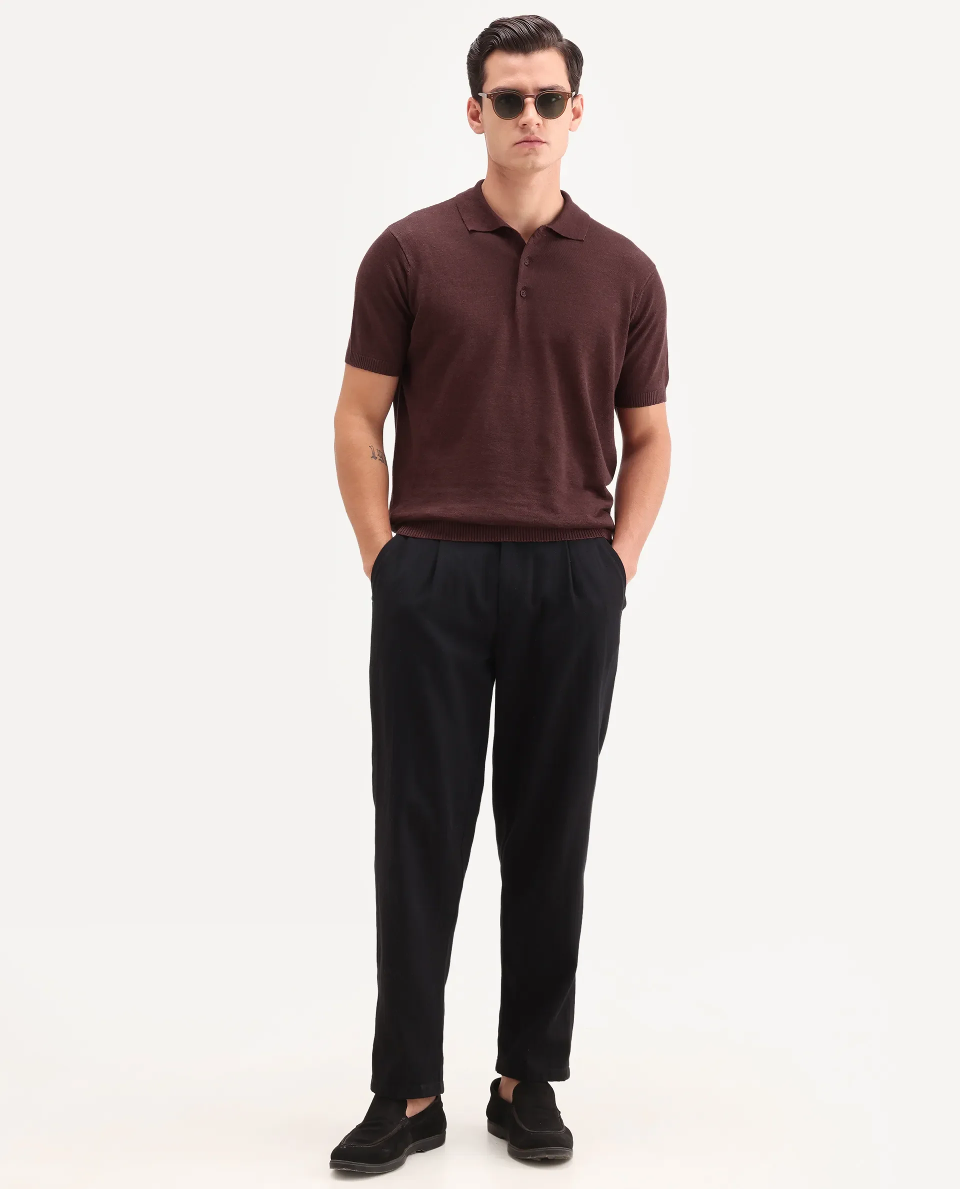 Rare Rabbit Men's Mekko-S26 Dusky Red Linen Blend Fabric Half Sleeve Spread Collar Regular Plain Polo - Image 2