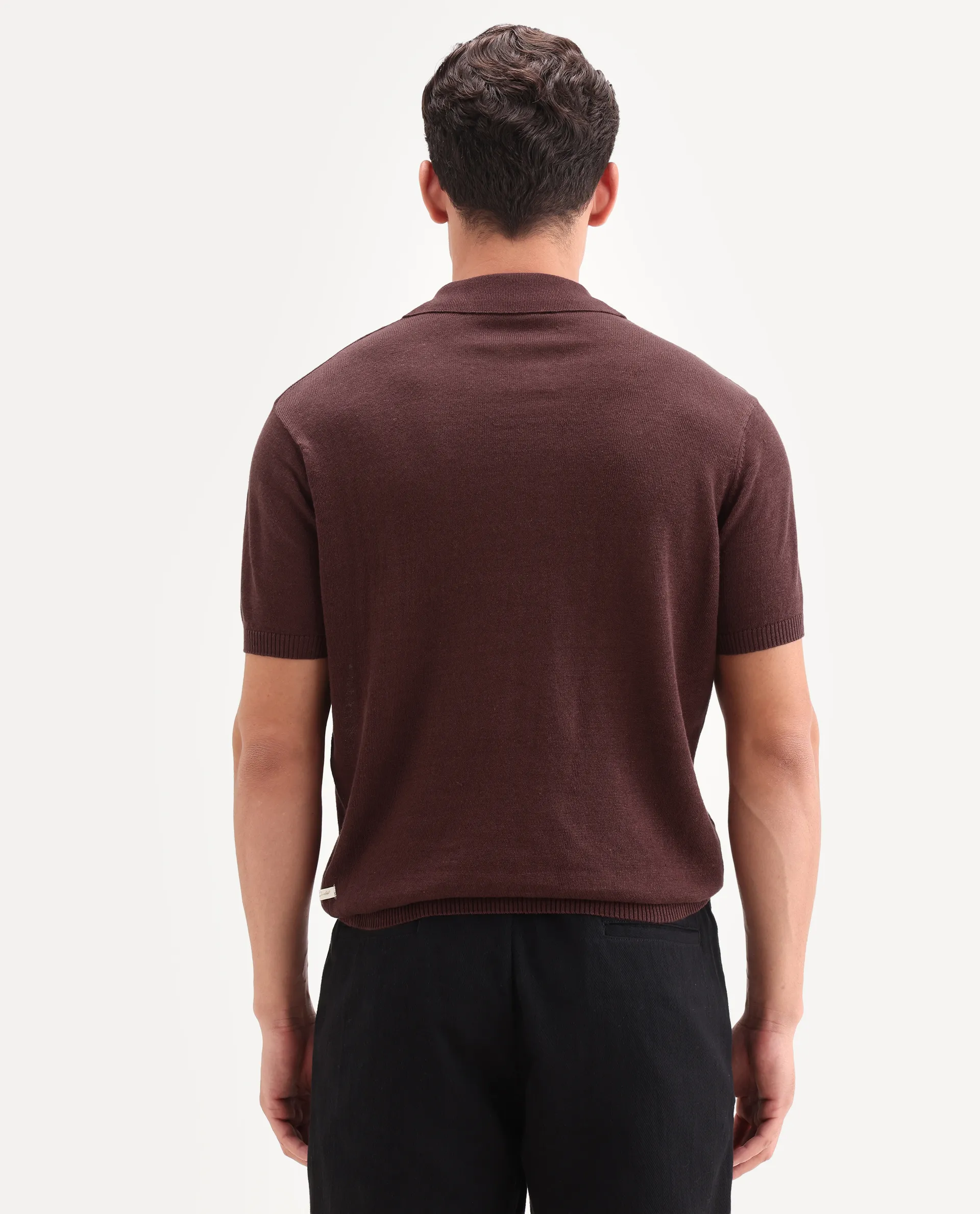 Rare Rabbit Men's Mekko-S26 Dusky Red Linen Blend Fabric Half Sleeve Spread Collar Regular Plain Polo - Image 7