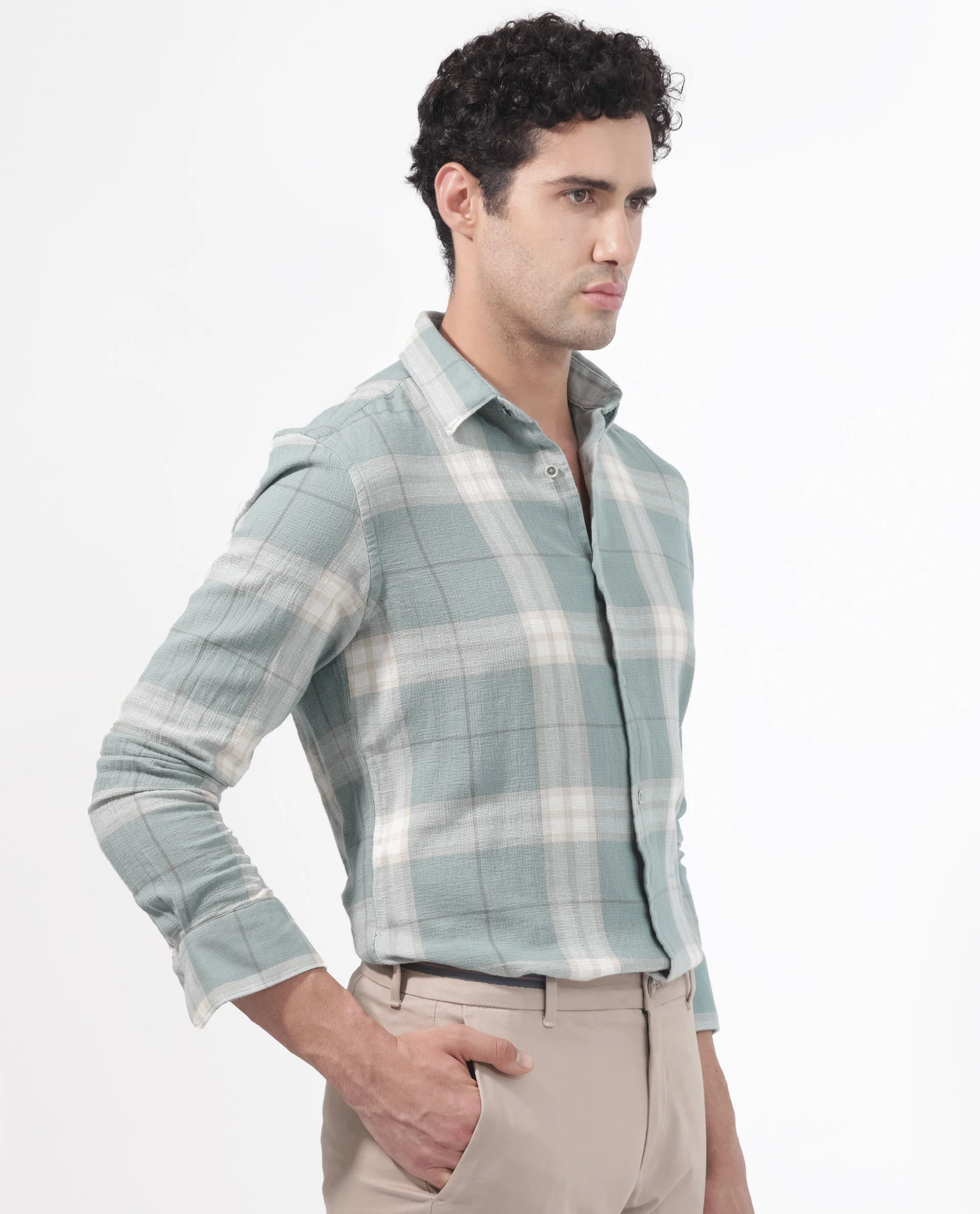 Rare Rabbit Men's Melfi Teal Cotton Checked Print Regular Fit Full Sleeve Collared Shirt - Image 10