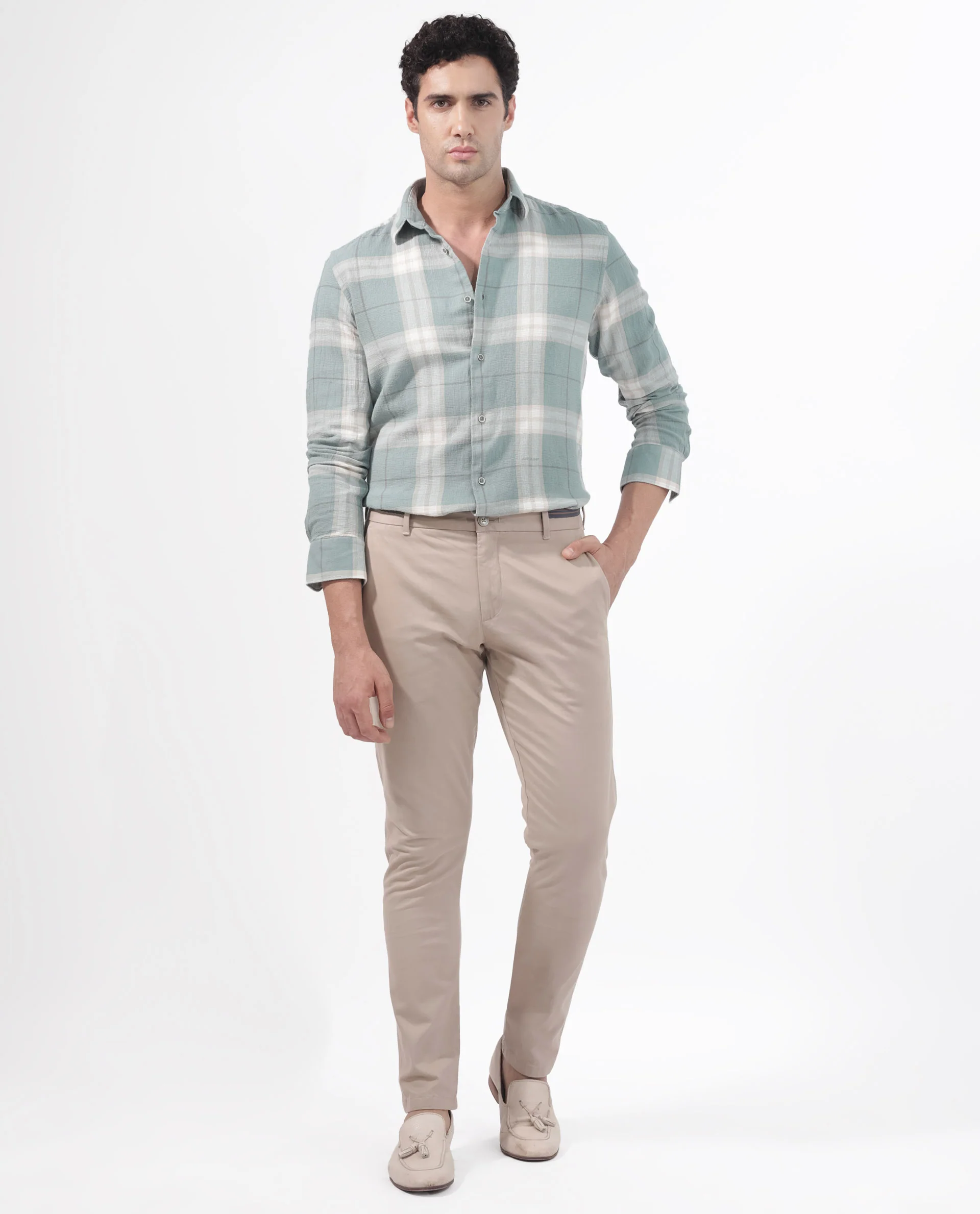 Rare Rabbit Men's Melfi Teal Cotton Checked Print Regular Fit Full Sleeve Collared Shirt - Image 12