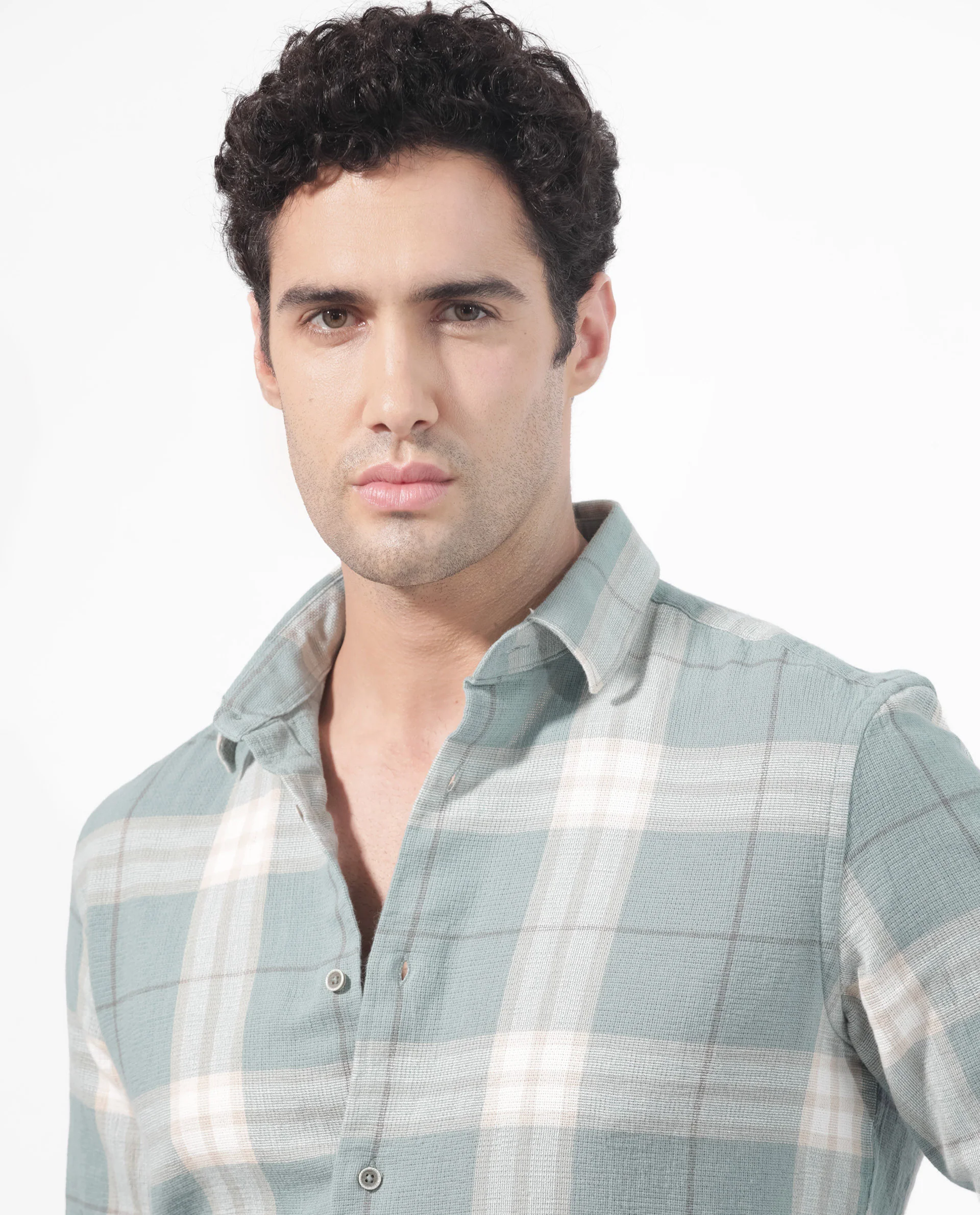 Rare Rabbit Men's Melfi Teal Cotton Checked Print Regular Fit Full Sleeve Collared Shirt - Image 3