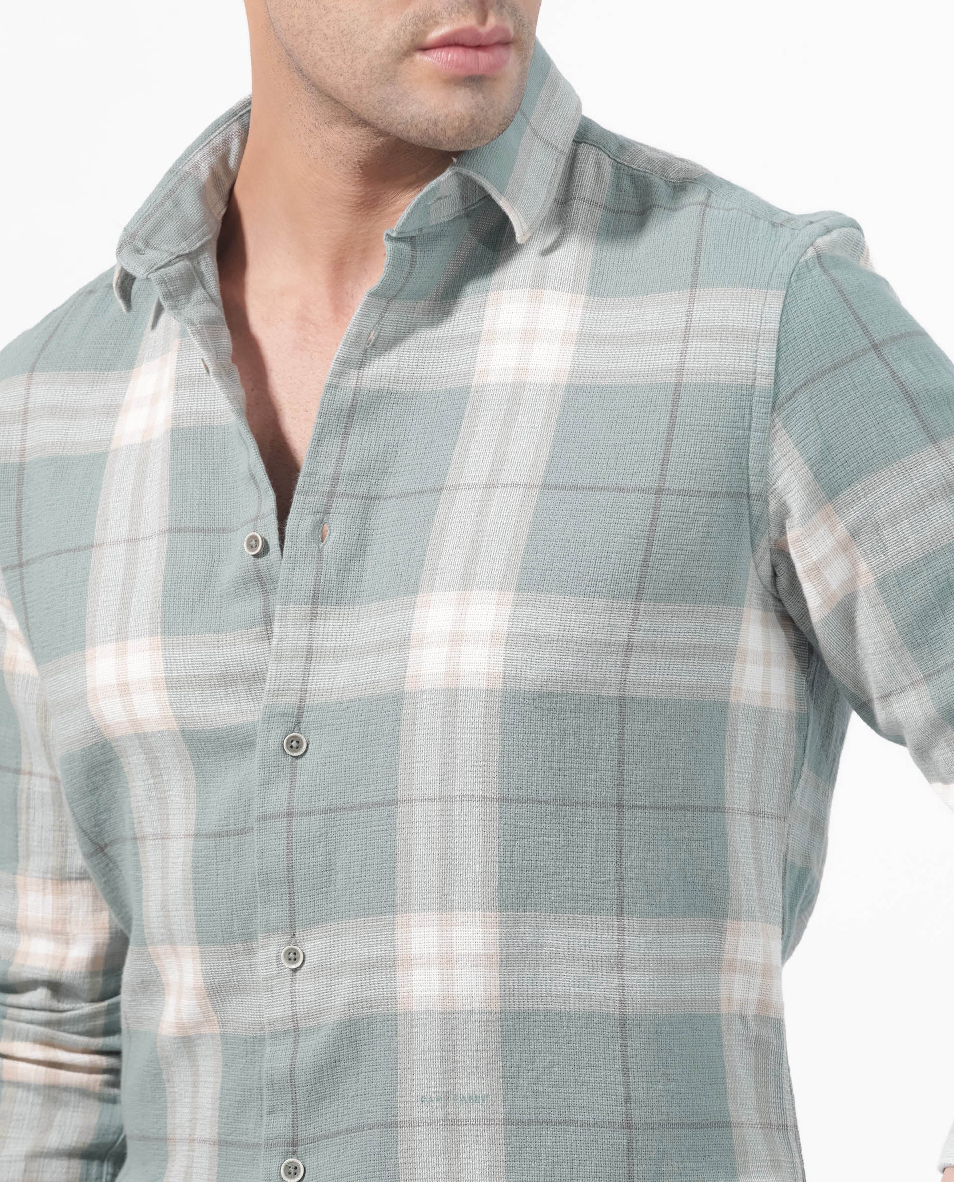 Rare Rabbit Men's Melfi Teal Cotton Checked Print Regular Fit Full Sleeve Collared Shirt - Image 4