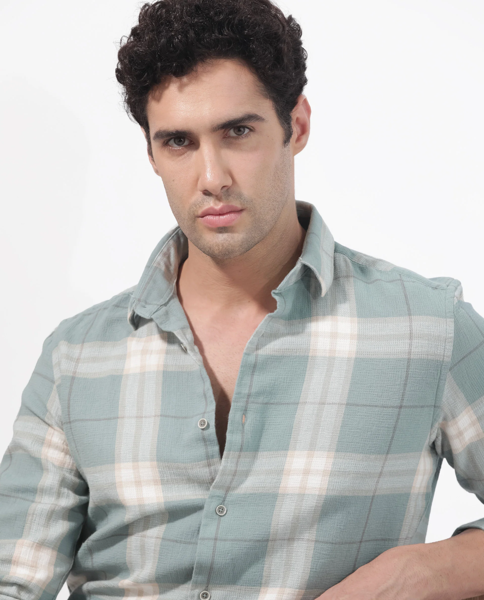 Rare Rabbit Men's Melfi Teal Cotton Checked Print Regular Fit Full Sleeve Collared Shirt - Image 5