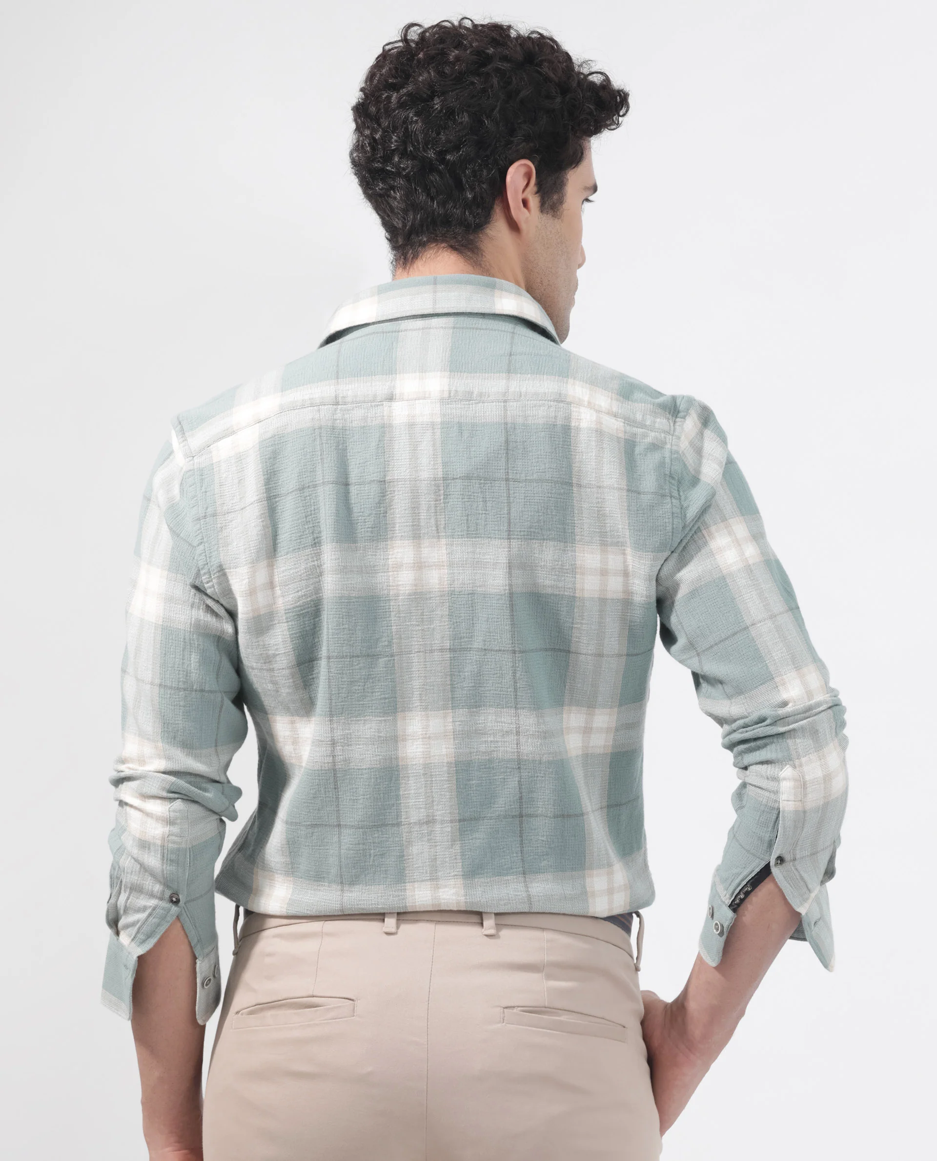 Rare Rabbit Men's Melfi Teal Cotton Checked Print Regular Fit Full Sleeve Collared Shirt - Image 7