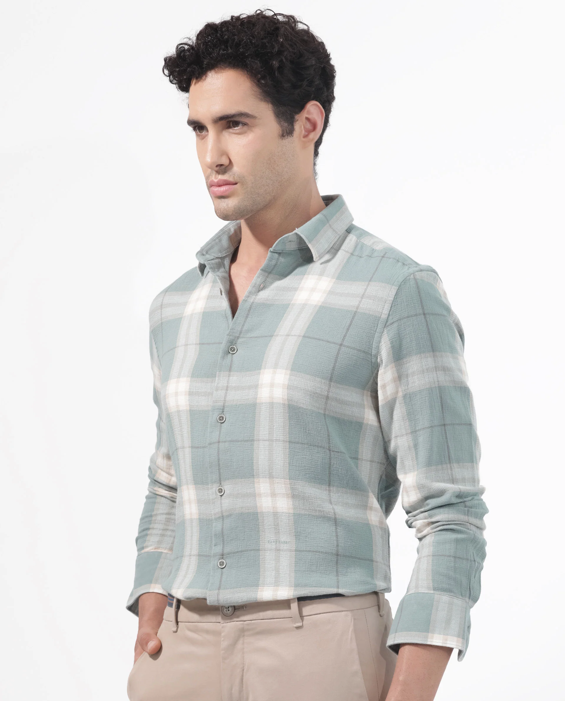 Rare Rabbit Men's Melfi Teal Cotton Checked Print Regular Fit Full Sleeve Collared Shirt - Image 9