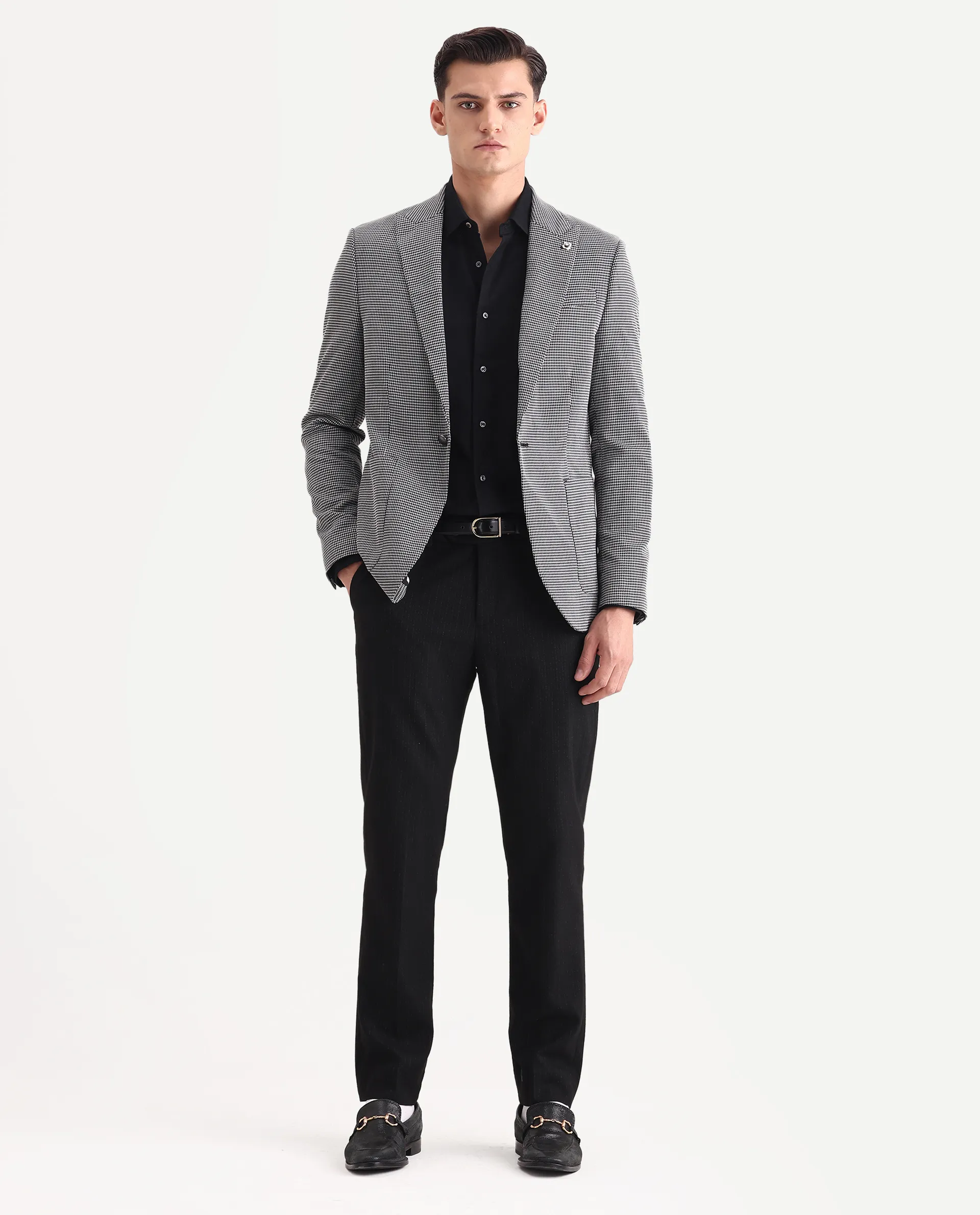 Rare Rabbit Men's Mellion Black Polyester Jacquard Tailored Fit Full Sleeve Lapel Neck Blazer - Image 2