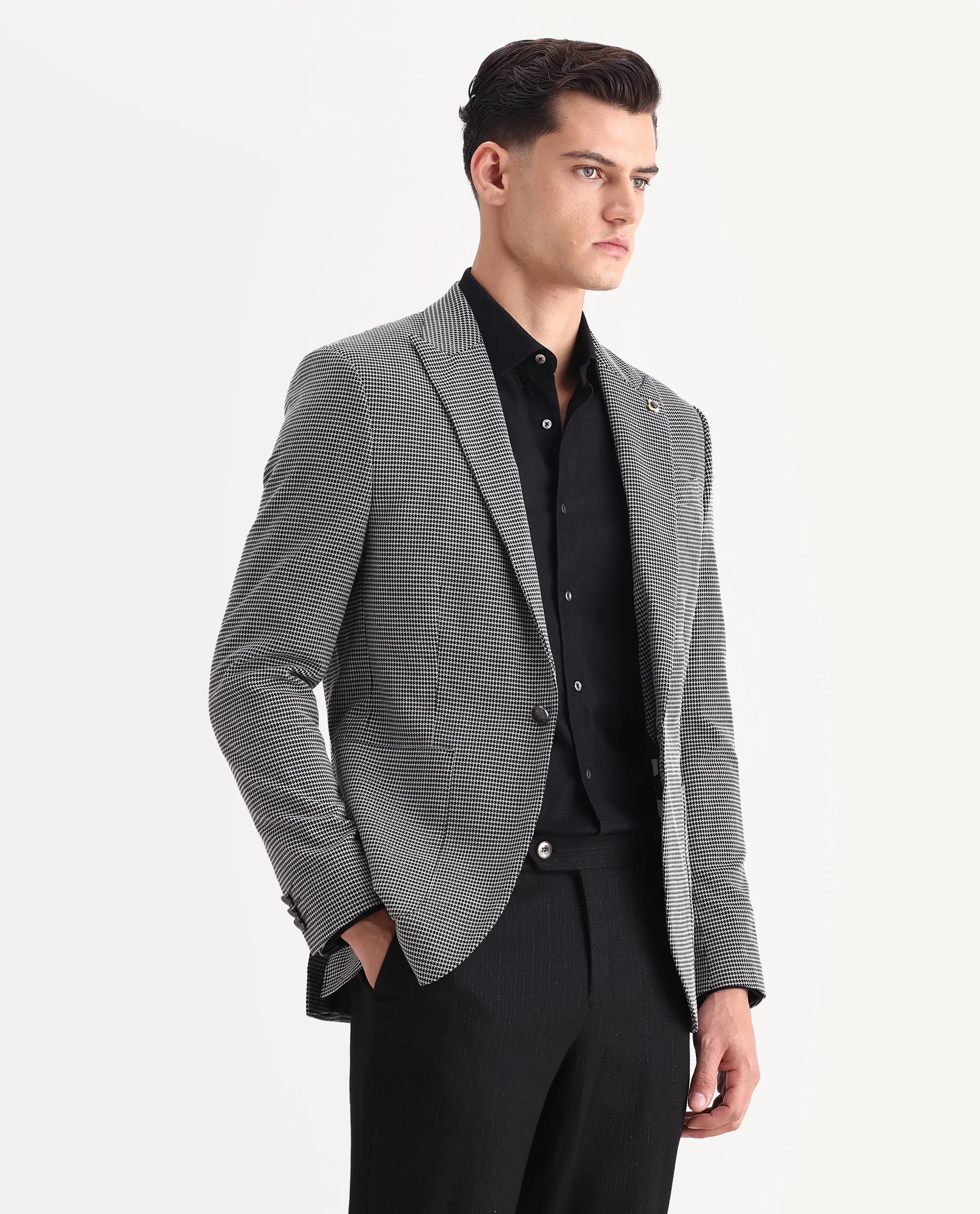 Rare Rabbit Men's Mellion Black Polyester Jacquard Tailored Fit Full Sleeve Lapel Neck Blazer - Image 4