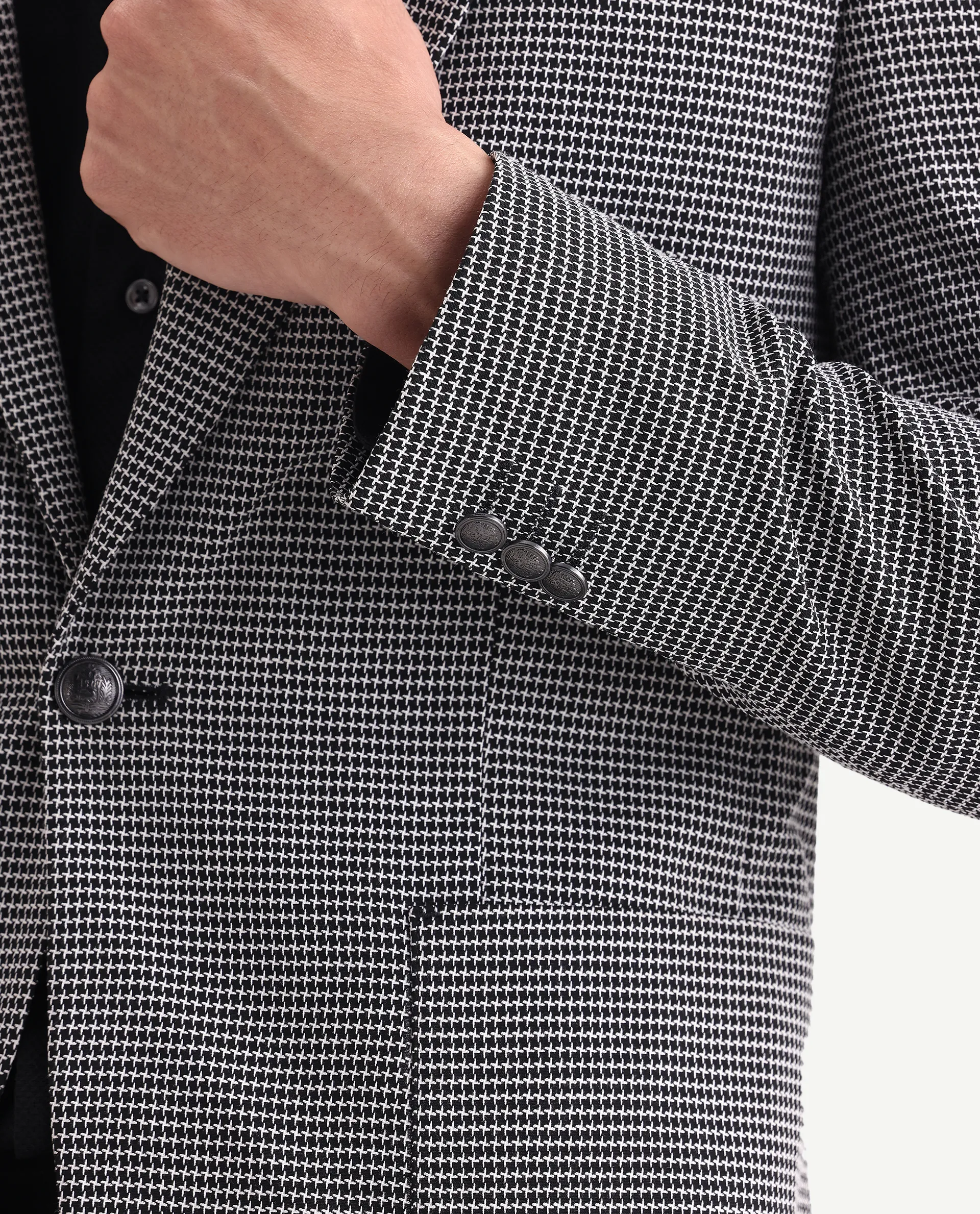 Rare Rabbit Men's Mellion Black Polyester Jacquard Tailored Fit Full Sleeve Lapel Neck Blazer - Image 5