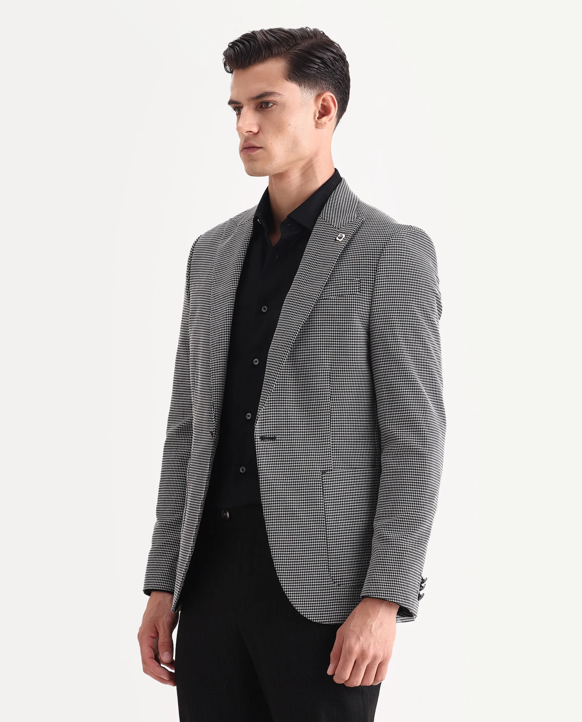 Rare Rabbit Men's Mellion Black Polyester Jacquard Tailored Fit Full Sleeve Lapel Neck Blazer - Image 7