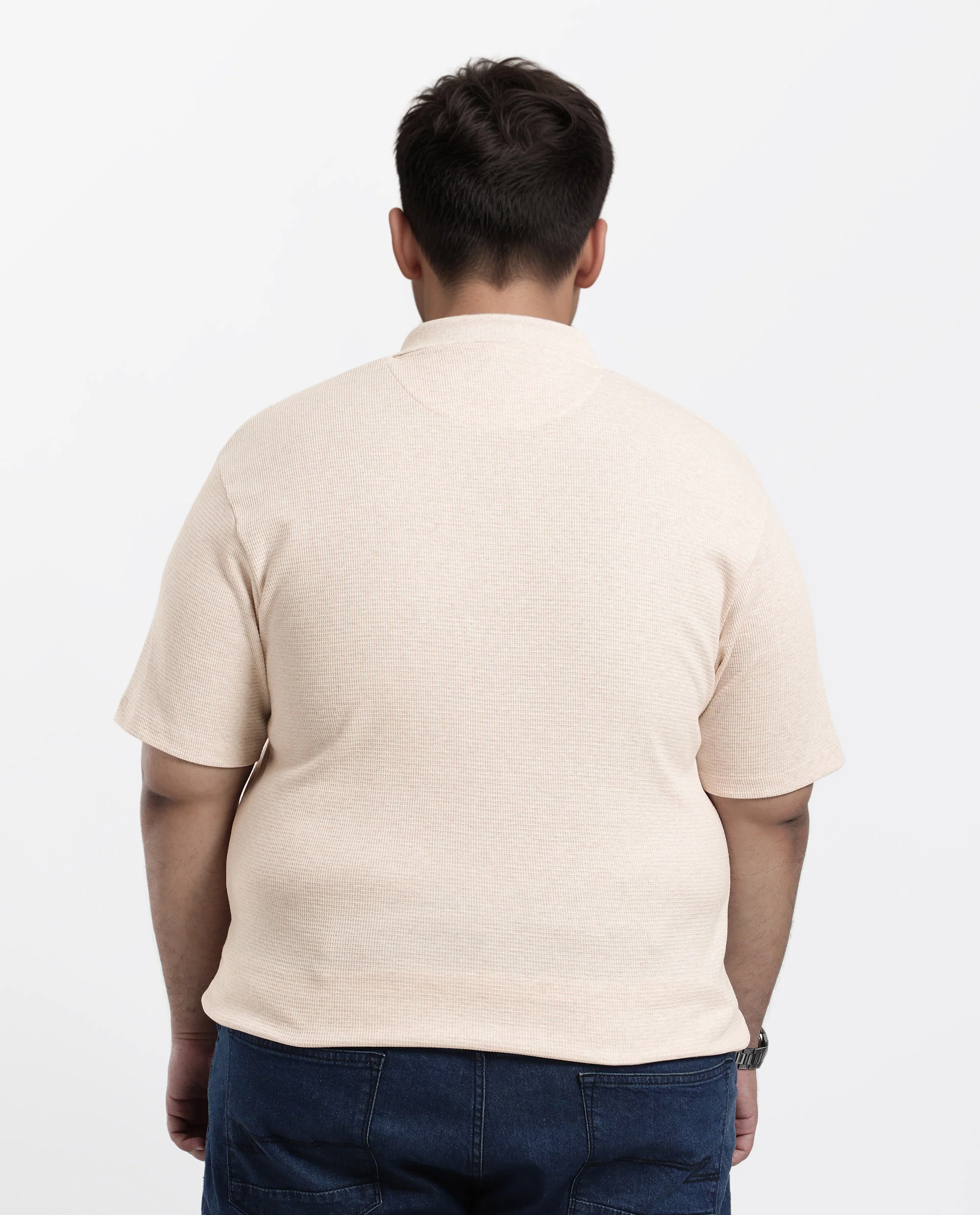 Rare Rabbit Men Mello-Big Beige Cotton Blend Half Sleeve Spread Collar Button Closure Plain Polo Plus Size - Image 6
