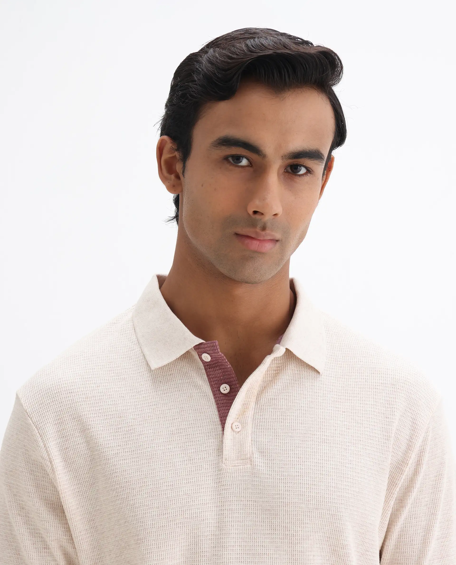Rare Rabbit Men's Mello Beige Cotton Plain Regular Fit Half Sleeve Polo - Image 5