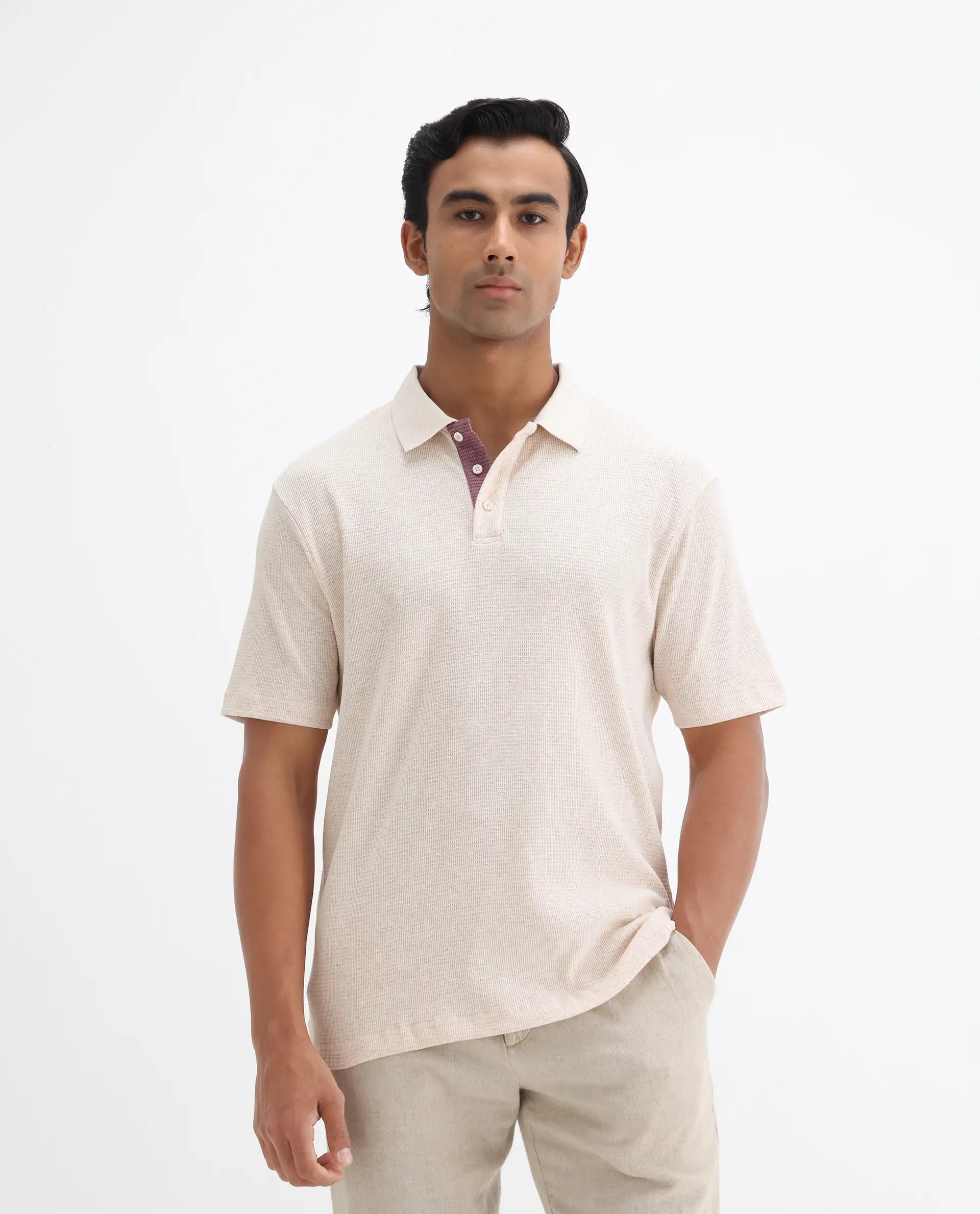 Rare Rabbit Men's Mello Beige Cotton Plain Regular Fit Half Sleeve Polo - Image 6