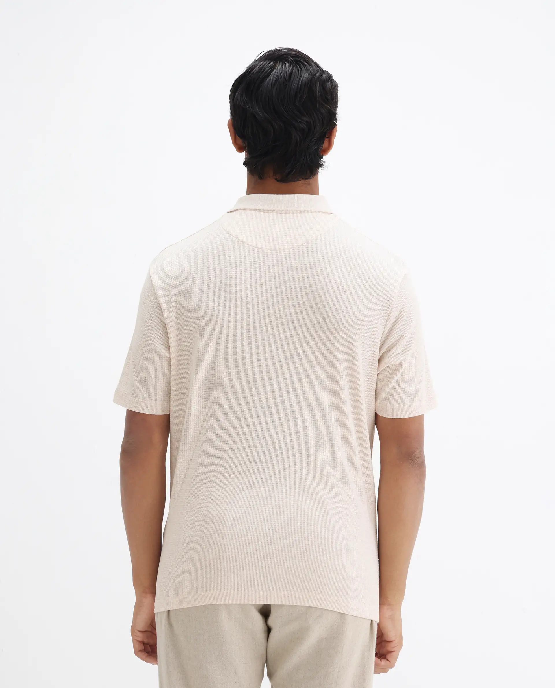 Rare Rabbit Men's Mello Beige Cotton Plain Regular Fit Half Sleeve Polo - Image 7