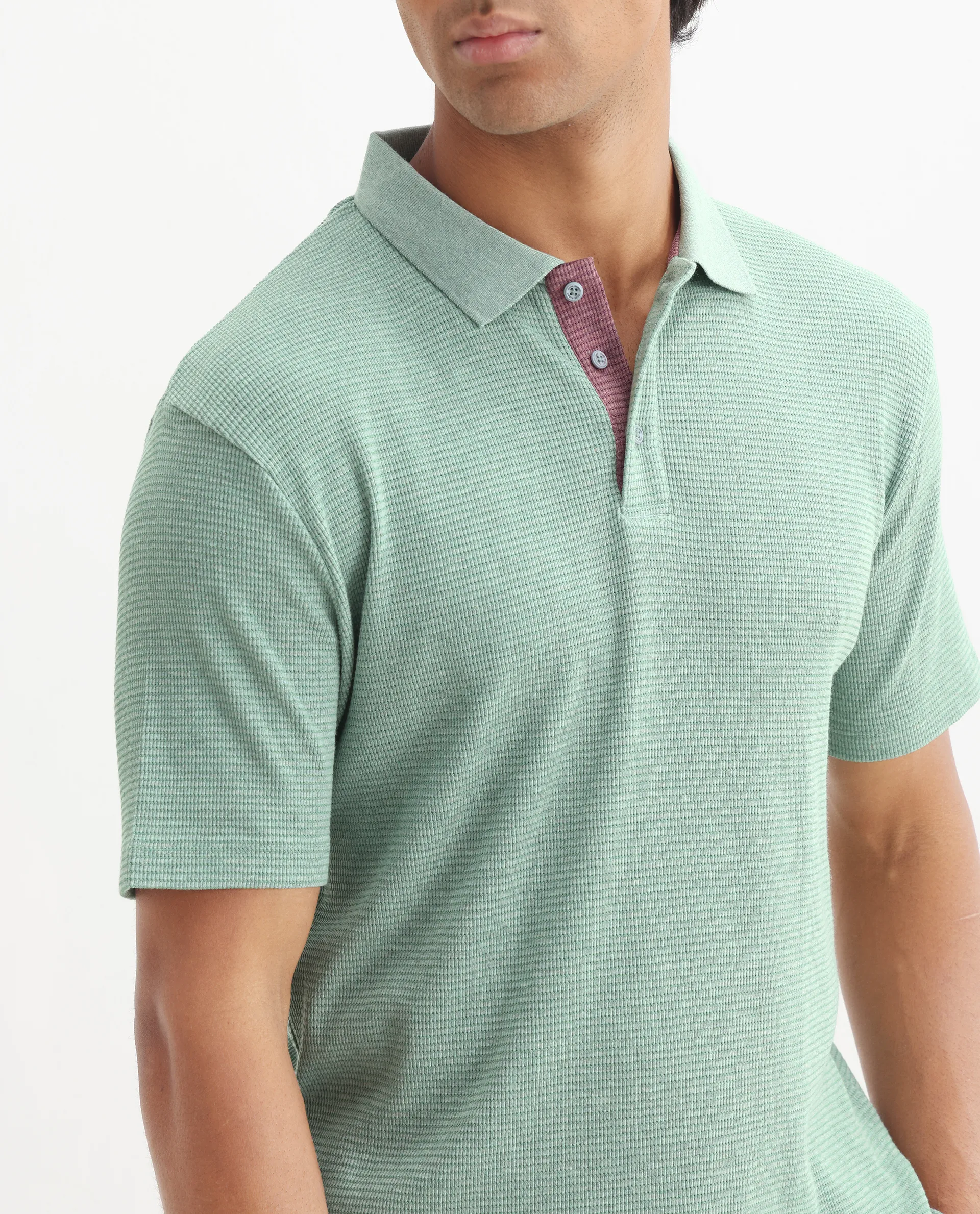 Rare Rabbit Men's Mello Dusky Green Cotton Plain Regular Fit Half Sleeve Polo - Image 5