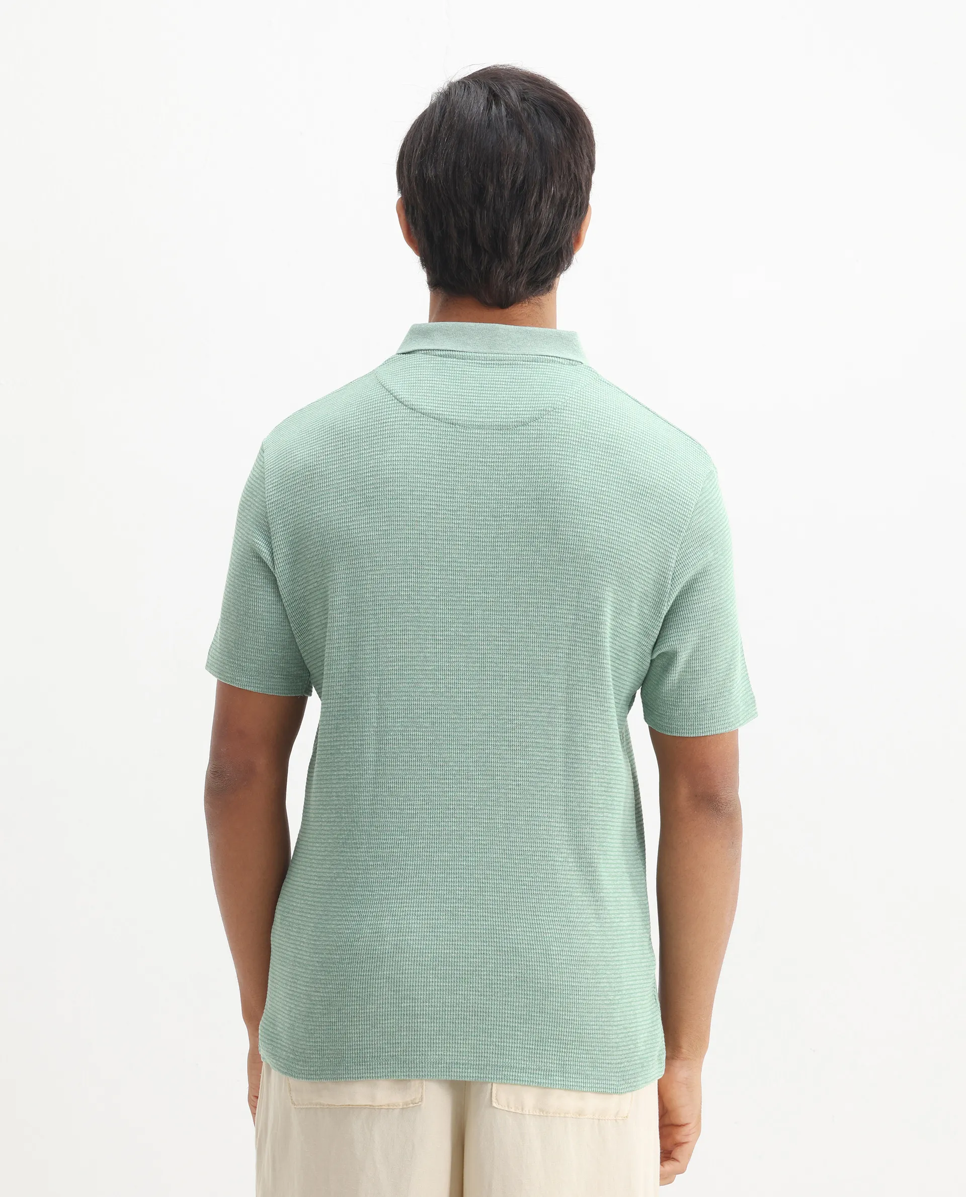 Rare Rabbit Men's Mello Dusky Green Cotton Plain Regular Fit Half Sleeve Polo - Image 6