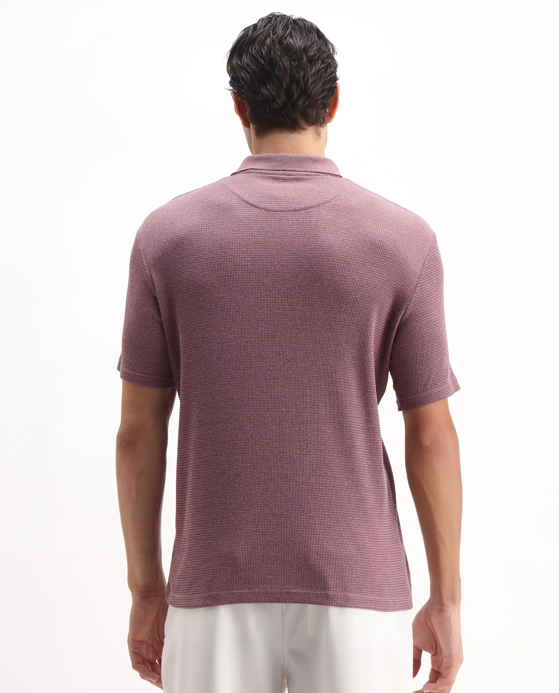 Rare Rabbit Men's Mello Dusky Pink Cotton Plain Regular Fit Half Sleeve Polo - Image 7