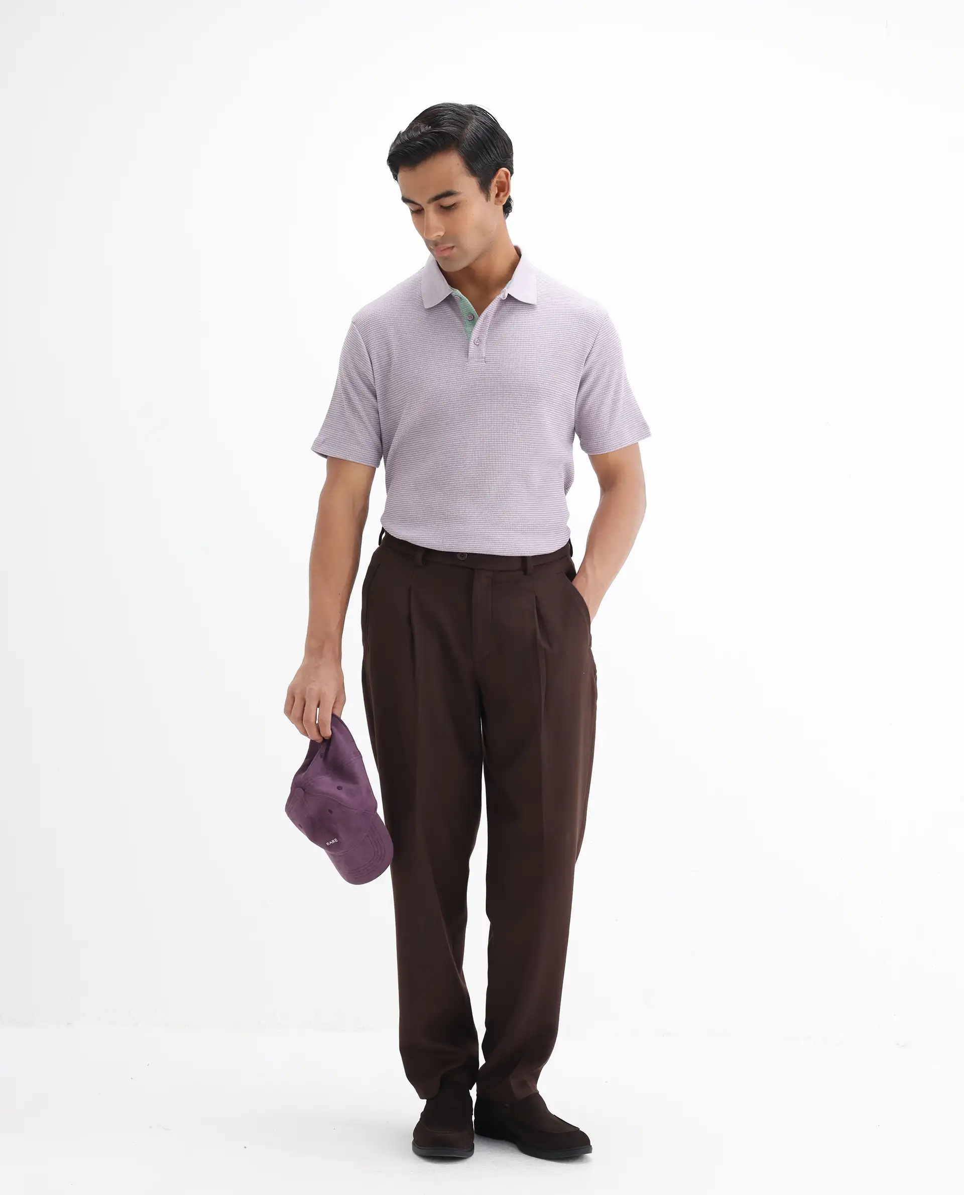 Rare Rabbit Men's Mello Dusky Purple Cotton Plain Regular Fit Half Sleeve Polo - Image 2