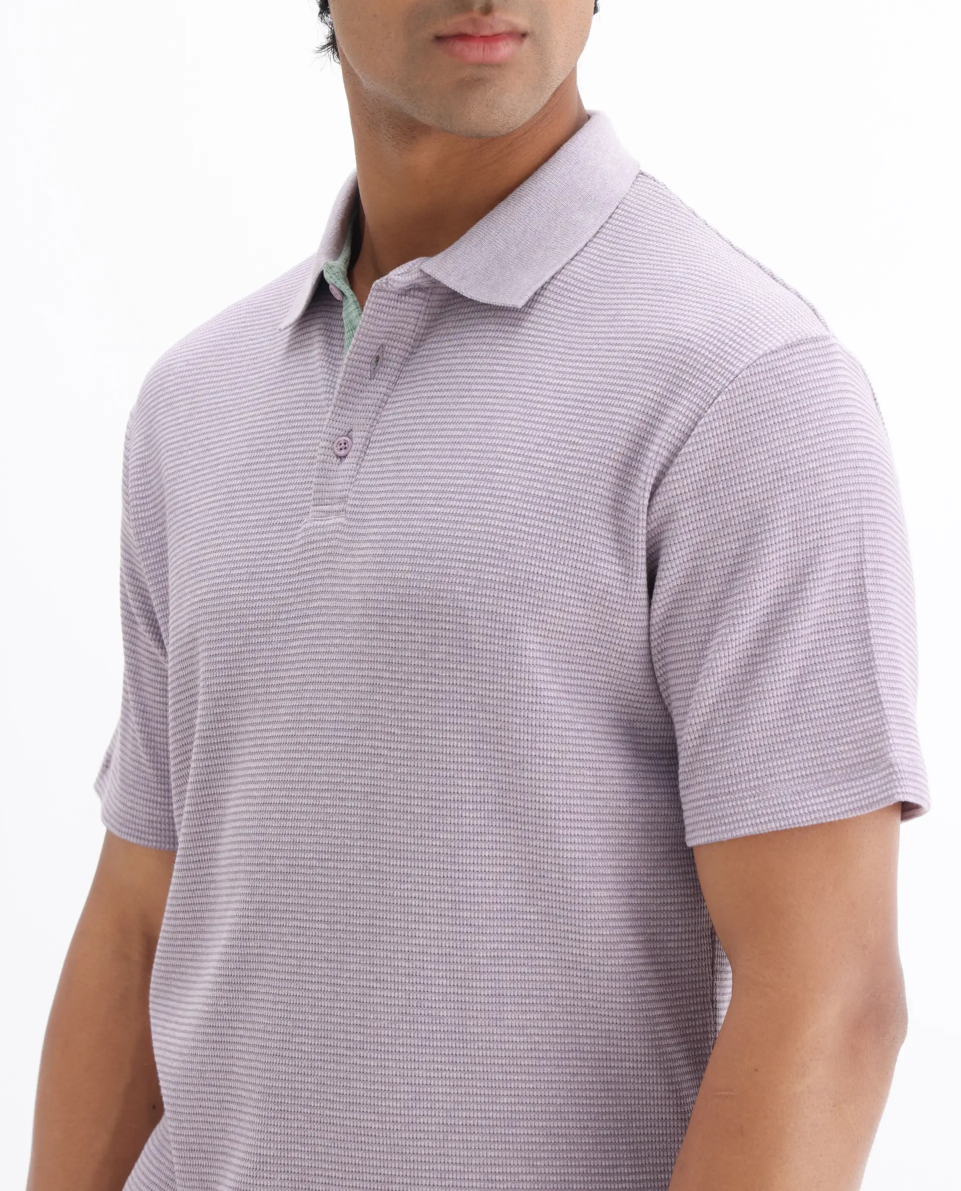 Rare Rabbit Men's Mello Dusky Purple Cotton Plain Regular Fit Half Sleeve Polo - Image 3