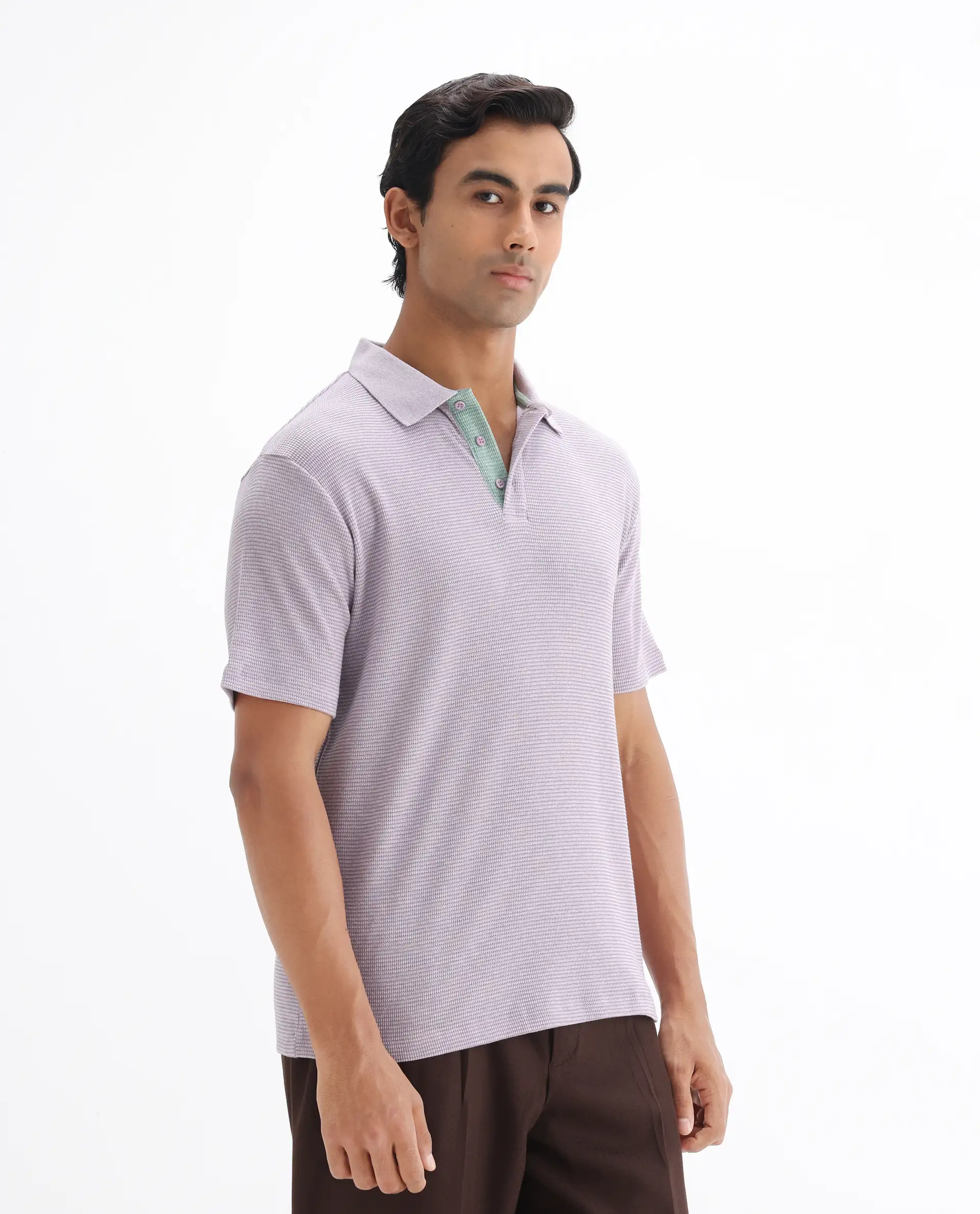 Rare Rabbit Men's Mello Dusky Purple Cotton Plain Regular Fit Half Sleeve Polo - Image 5
