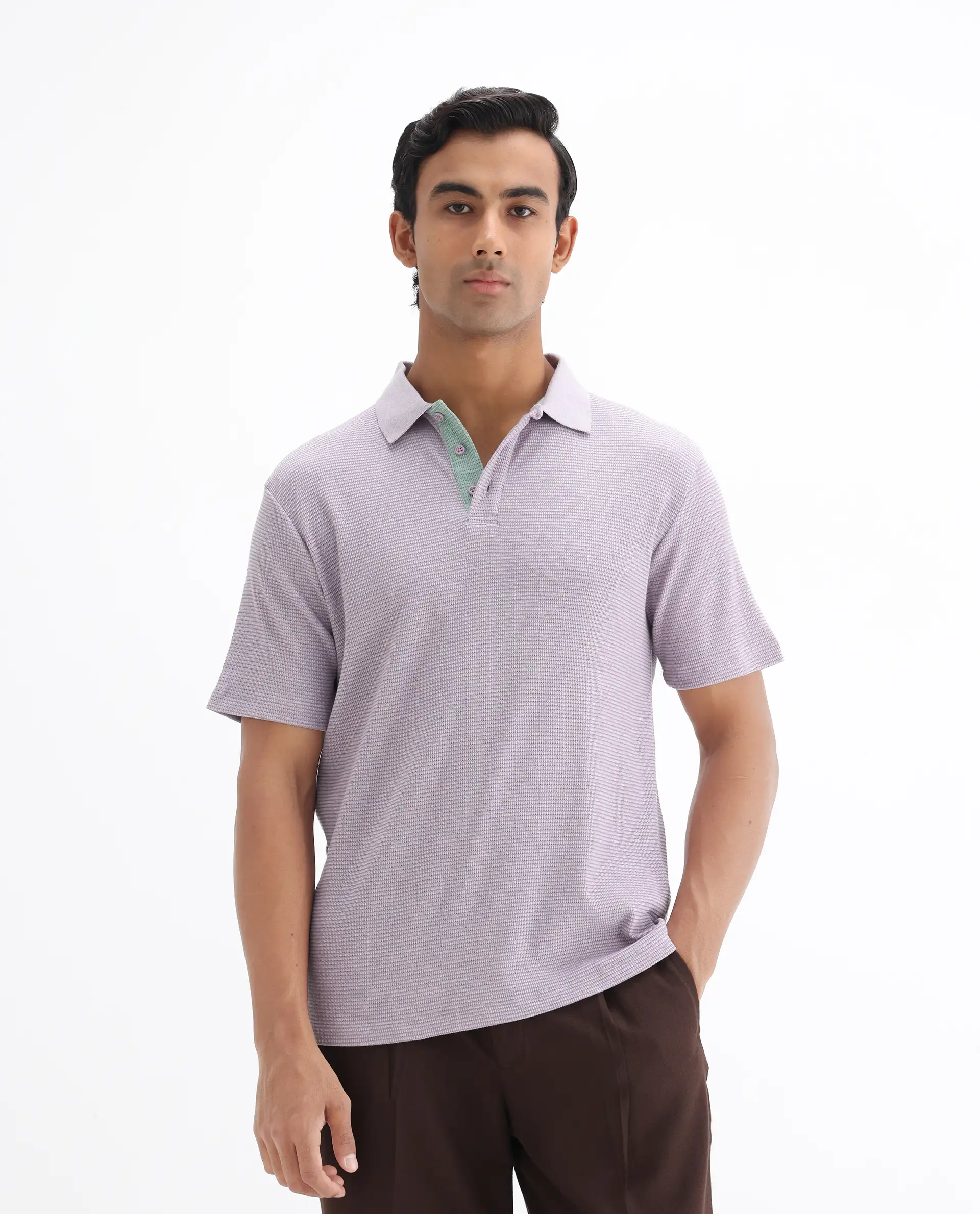 Rare Rabbit Men's Mello Dusky Purple Cotton Plain Regular Fit Half Sleeve Polo - Image 7