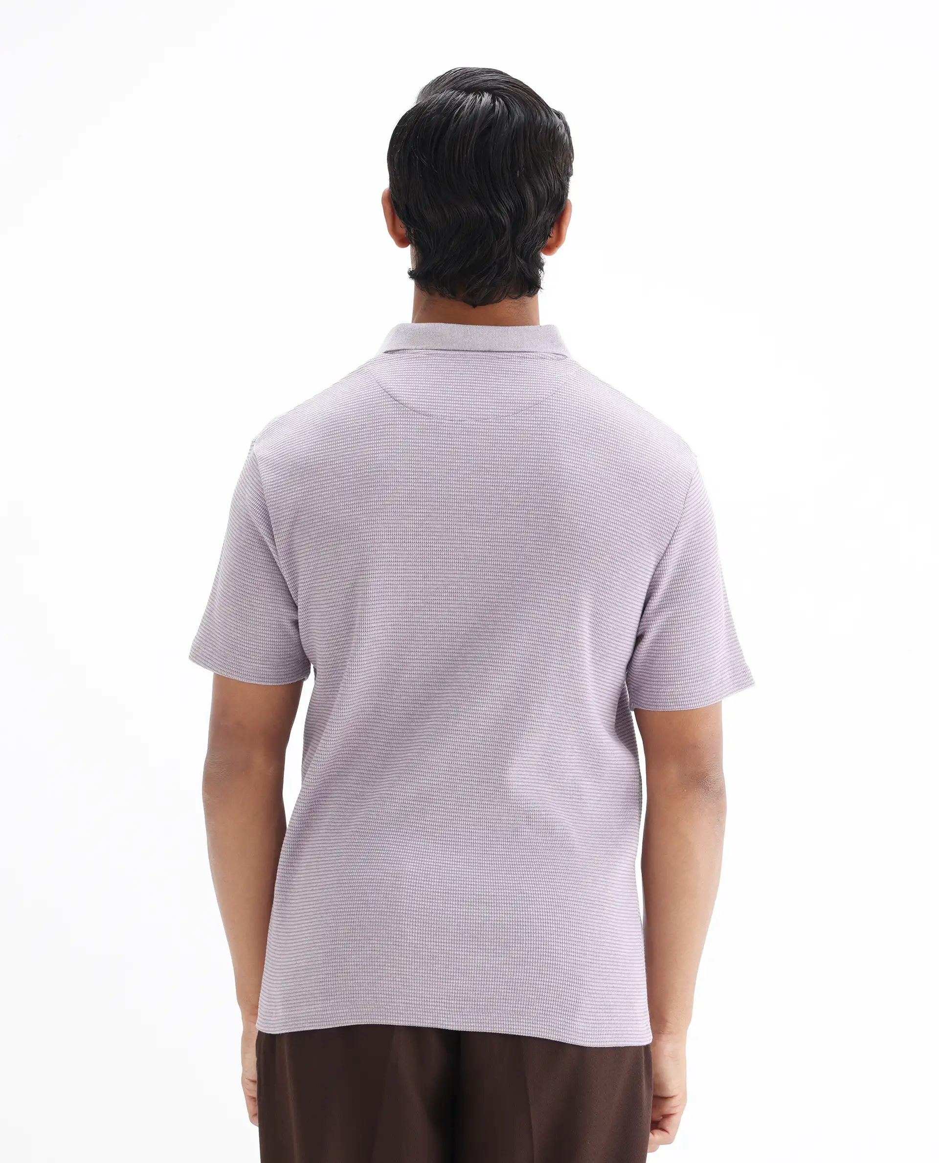 Rare Rabbit Men's Mello Dusky Purple Cotton Plain Regular Fit Half Sleeve Polo - Image 8