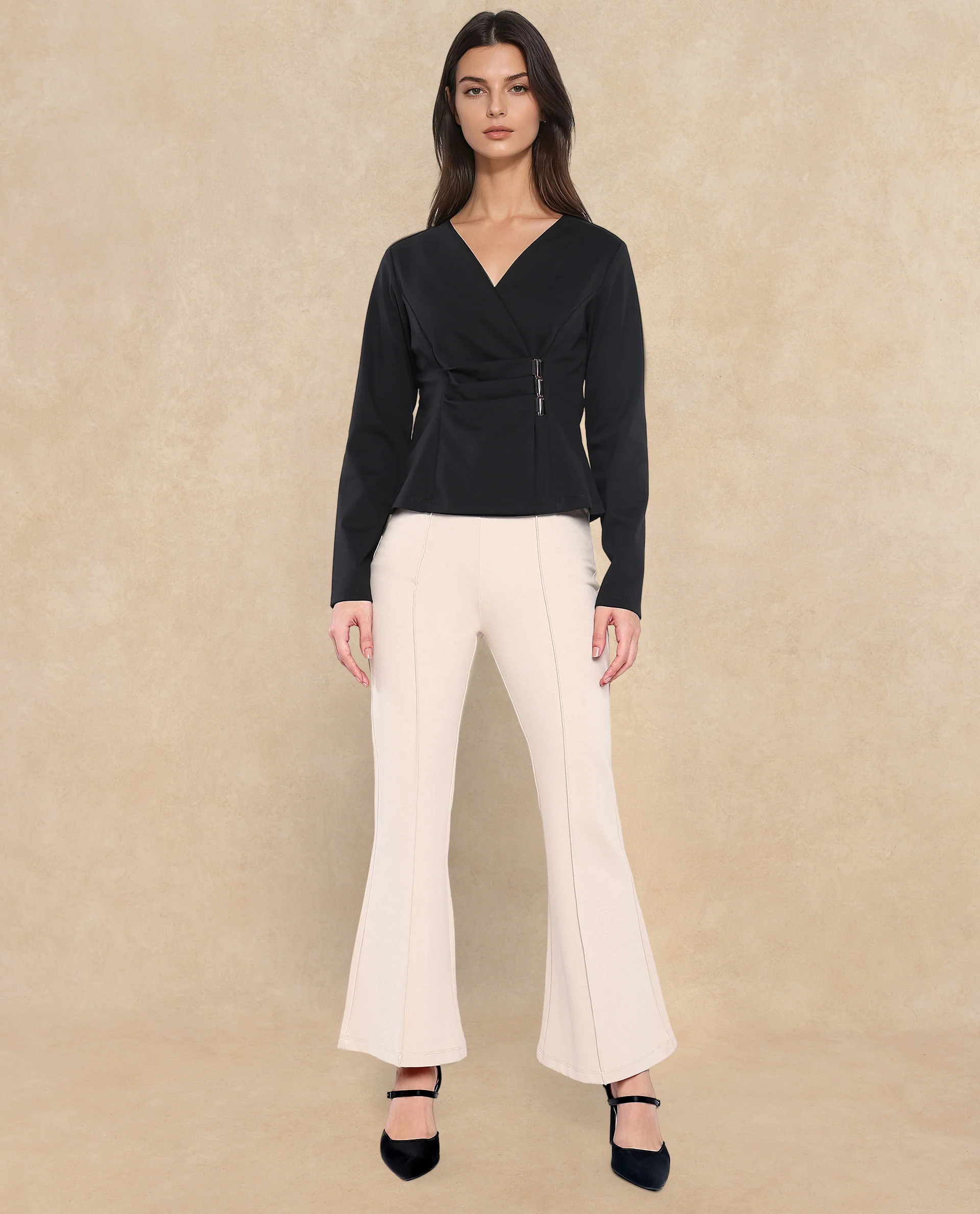 Rareism Women's Mellow Black Polyester Blend V-Neck Plain Regular Fit Top - Image 2