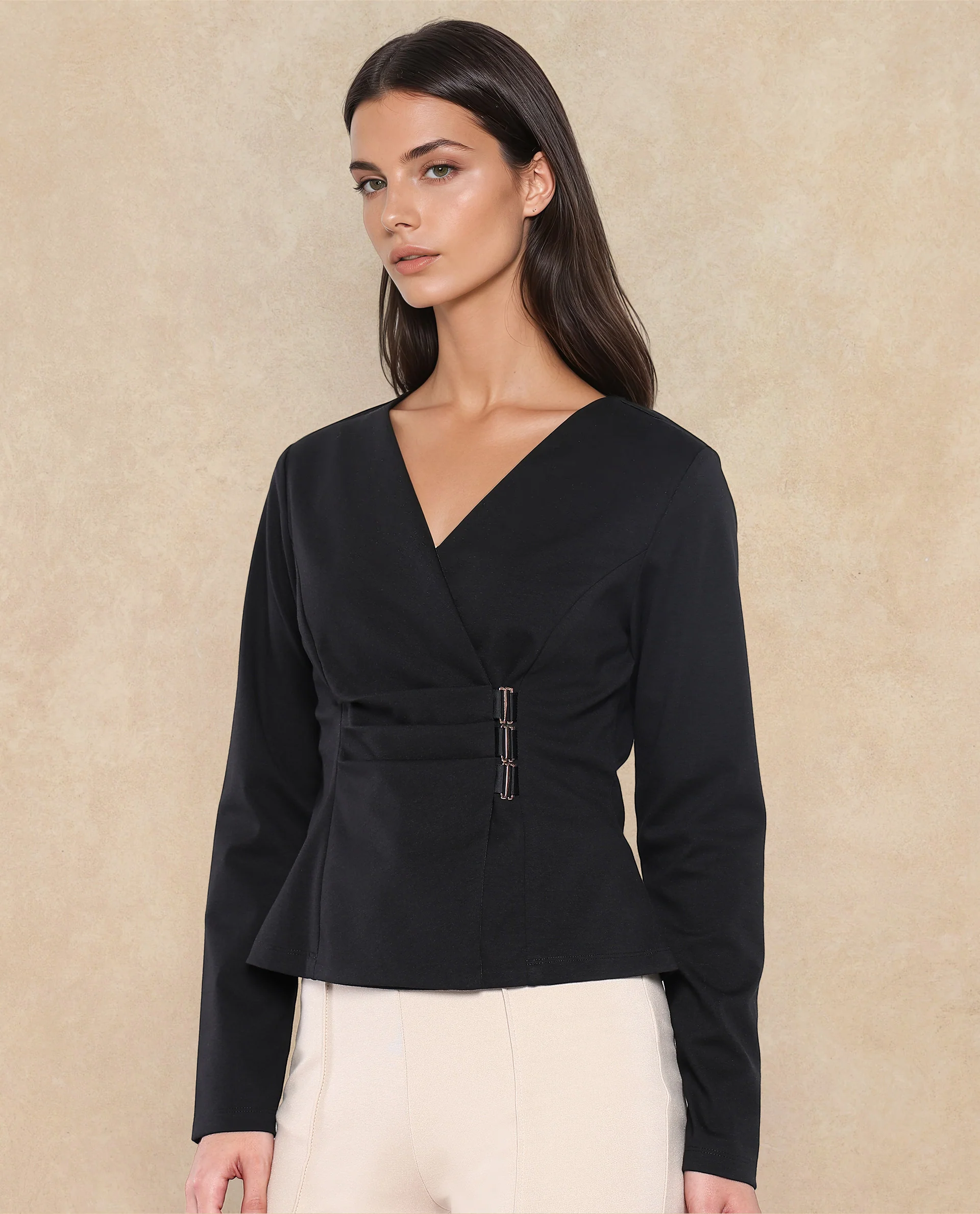 Rareism Women's Mellow Black Polyester Blend V-Neck Plain Regular Fit Top - Image 5