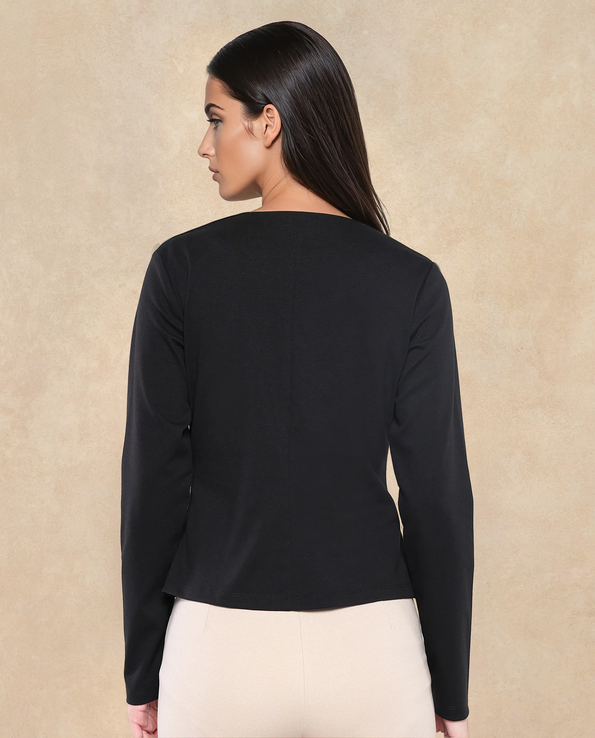 Rareism Women's Mellow Black Polyester Blend V-Neck Plain Regular Fit Top - Image 6