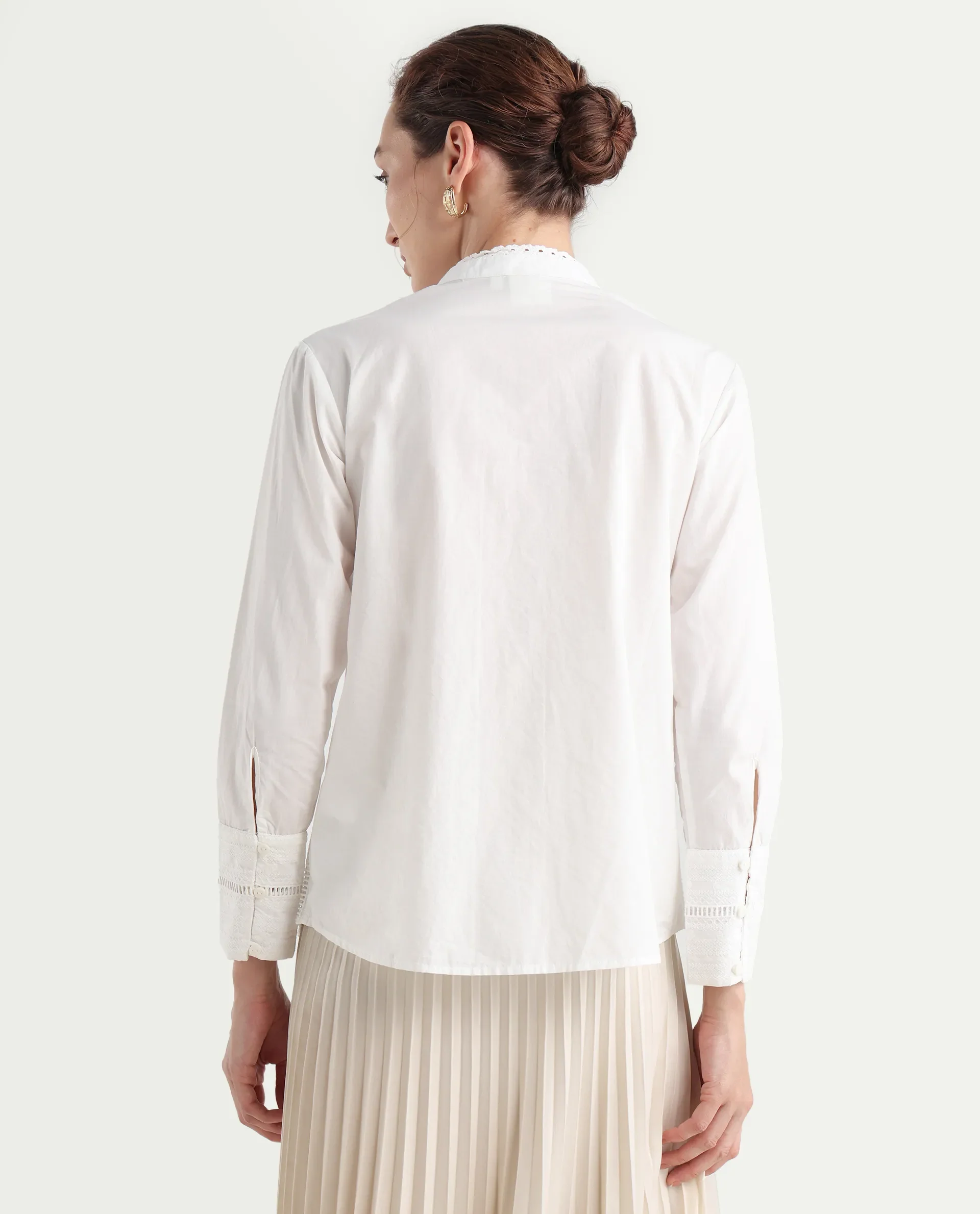 Rareism Women's Melloyo Off White Cotton Mandarin Collar Plain Cuffed Sleeve Regular Fit Top - Image 8