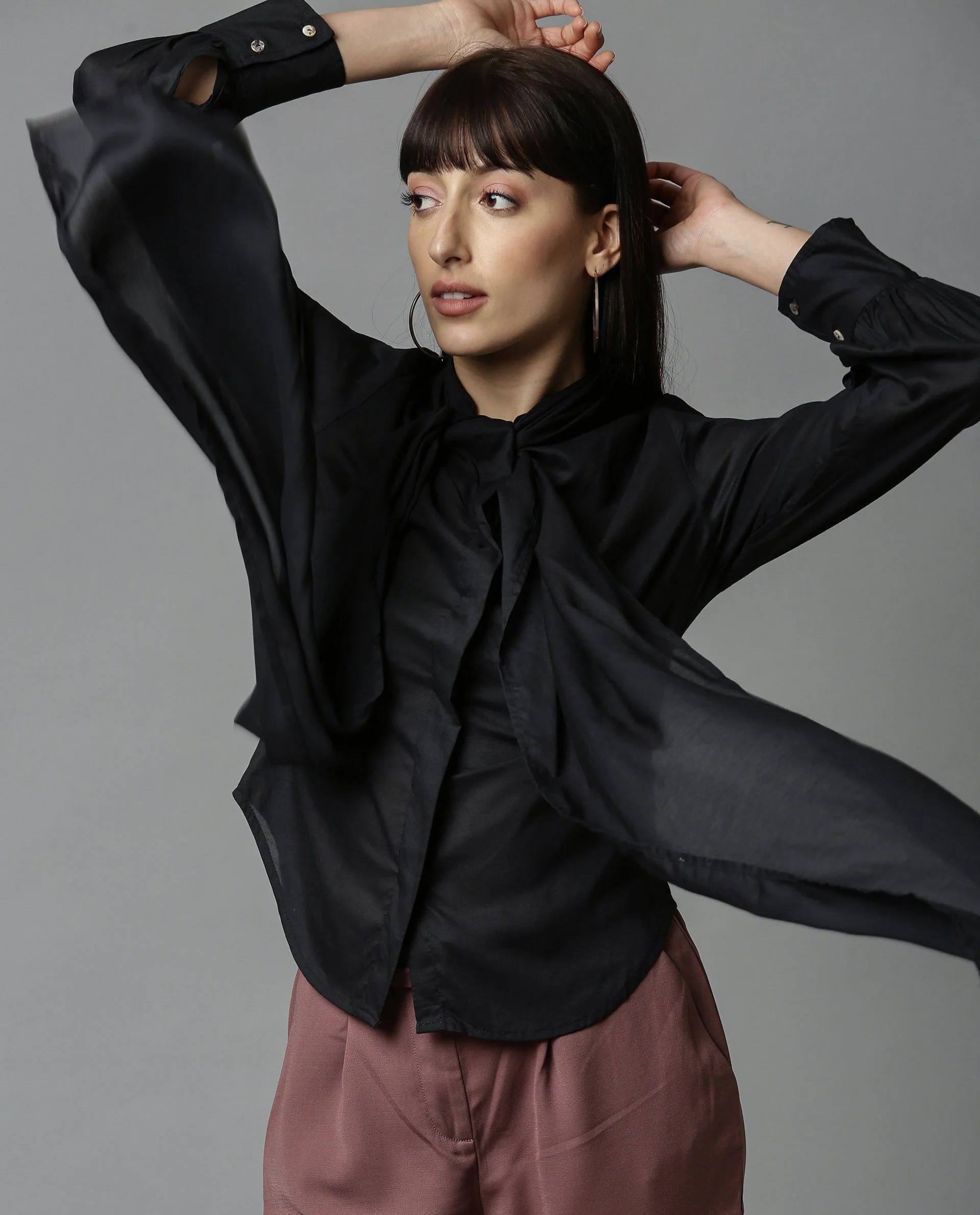 Rareism Women Melody Black Top Full Sleeves Solid
