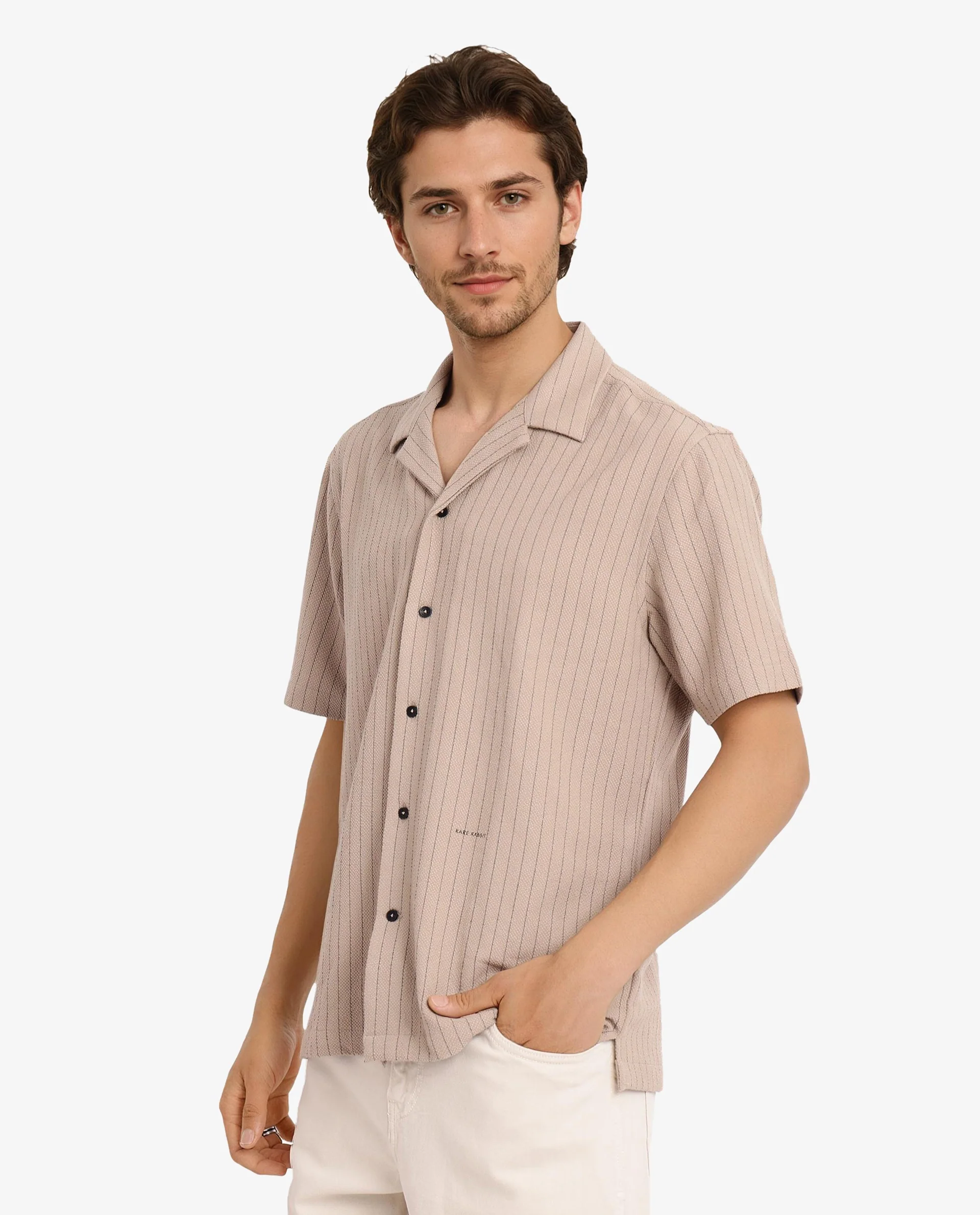 Rare Rabbit Men's Cotton Striped Print Regular Fit Half Sleeve Cuban Collar Shirt - Image 5