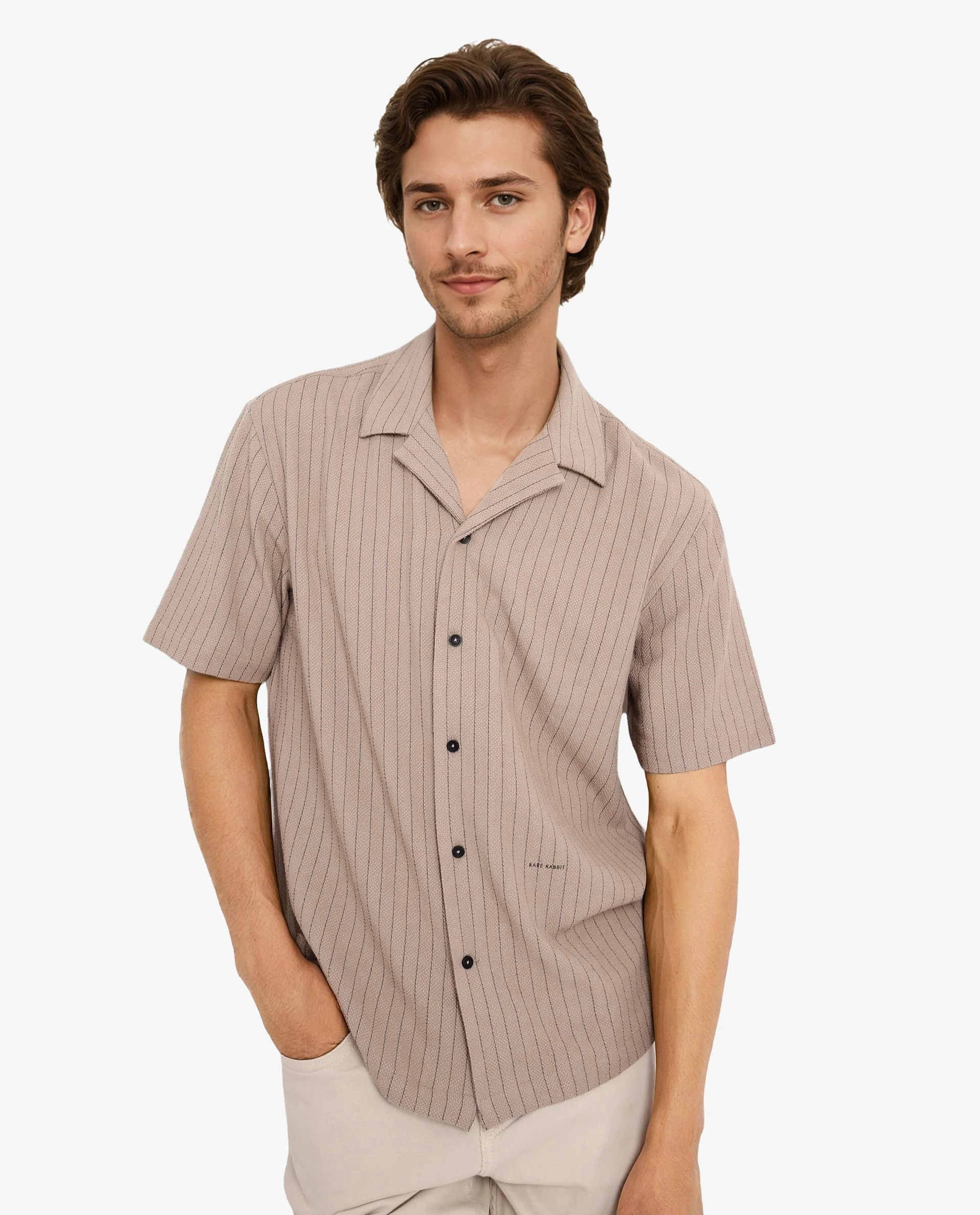 Rare Rabbit Men's Cotton Striped Print Regular Fit Half Sleeve Cuban Collar Shirt - Image 8