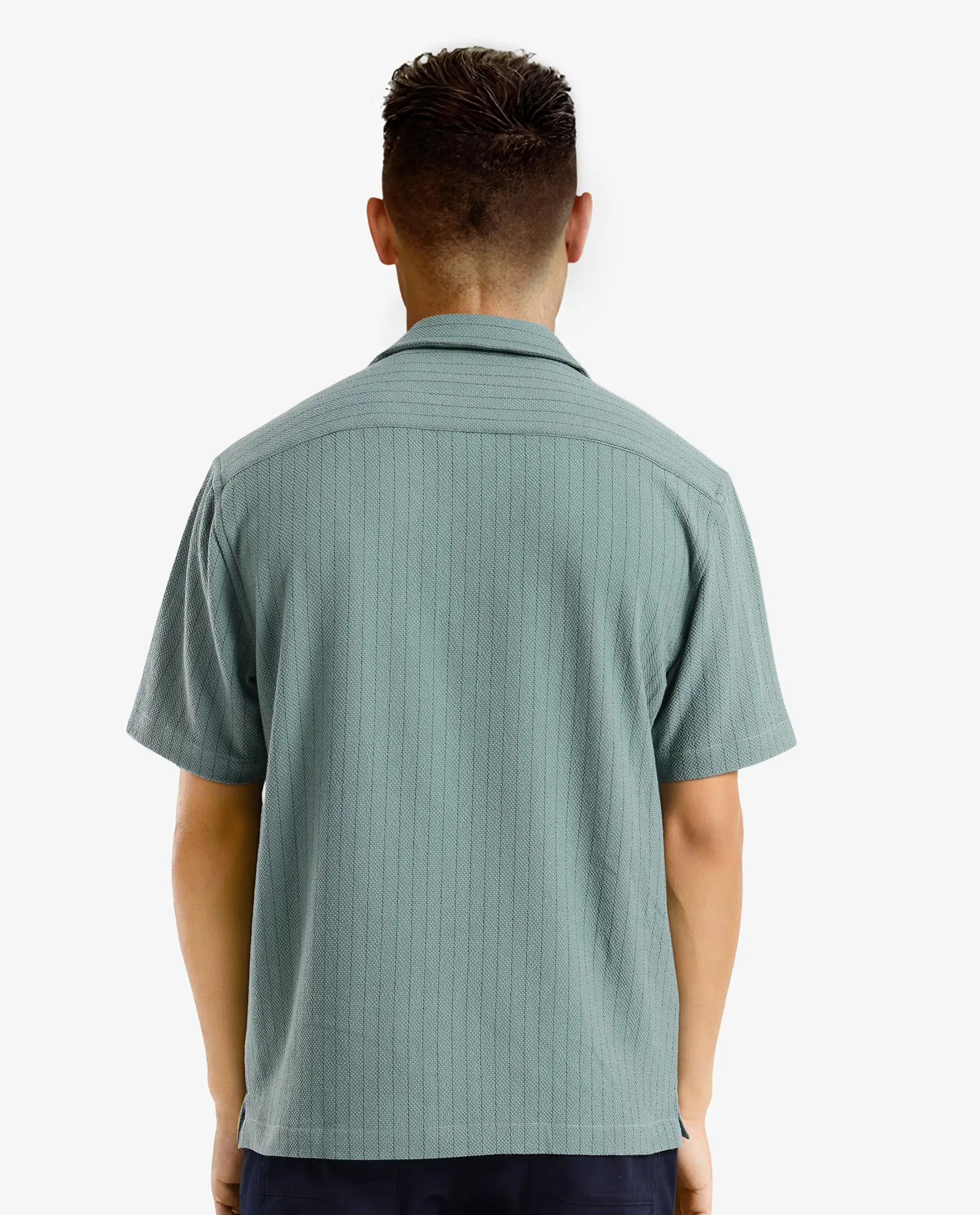 Rare Rabbit Men's Melon Dusky Green Striped Print Boxy Fit Half Sleeve Cuban Collar Shirt - Image 4