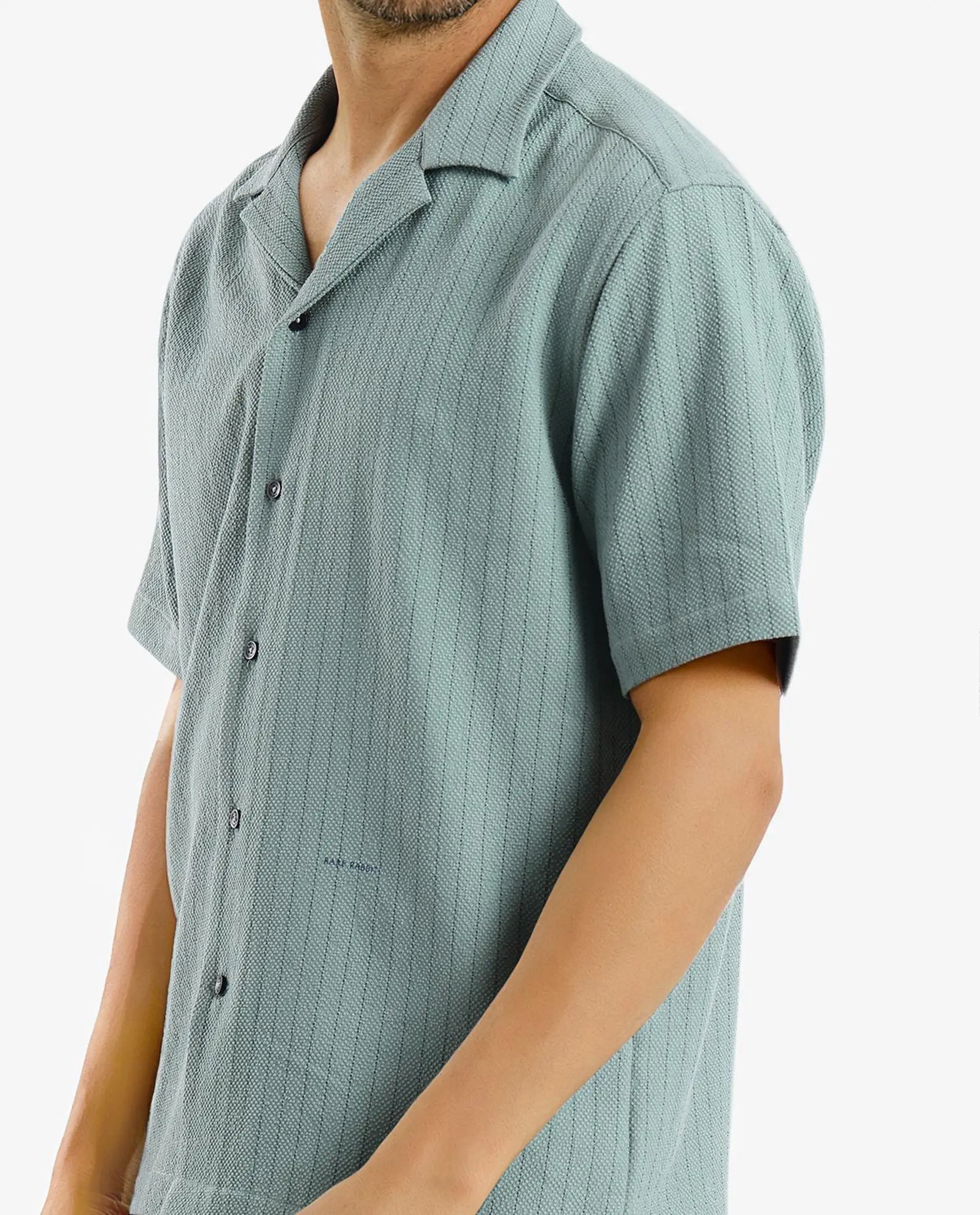 Rare Rabbit Men's Melon Dusky Green Striped Print Boxy Fit Half Sleeve Cuban Collar Shirt - Image 5