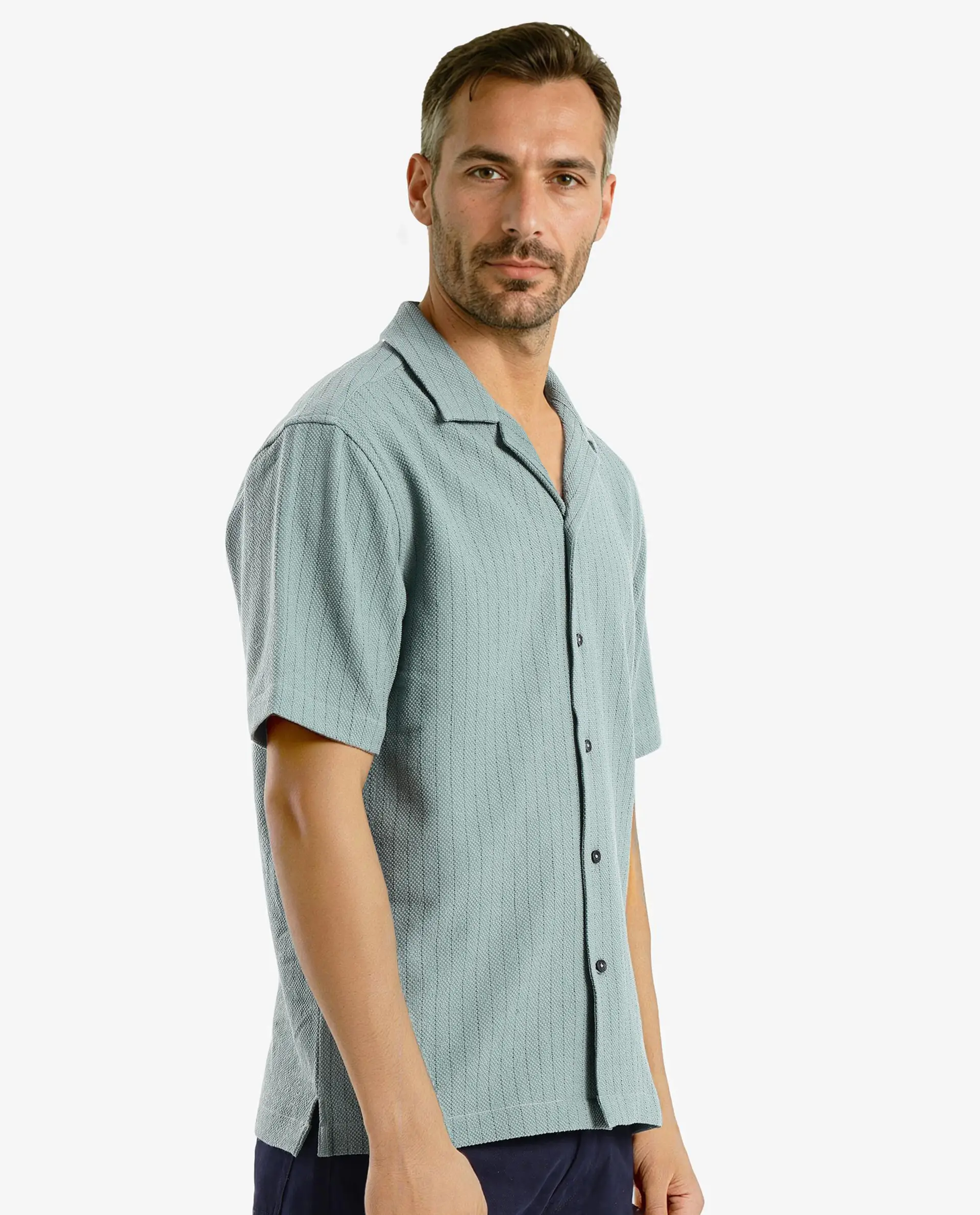 Rare Rabbit Men's Melon Dusky Green Striped Print Boxy Fit Half Sleeve Cuban Collar Shirt - Image 9
