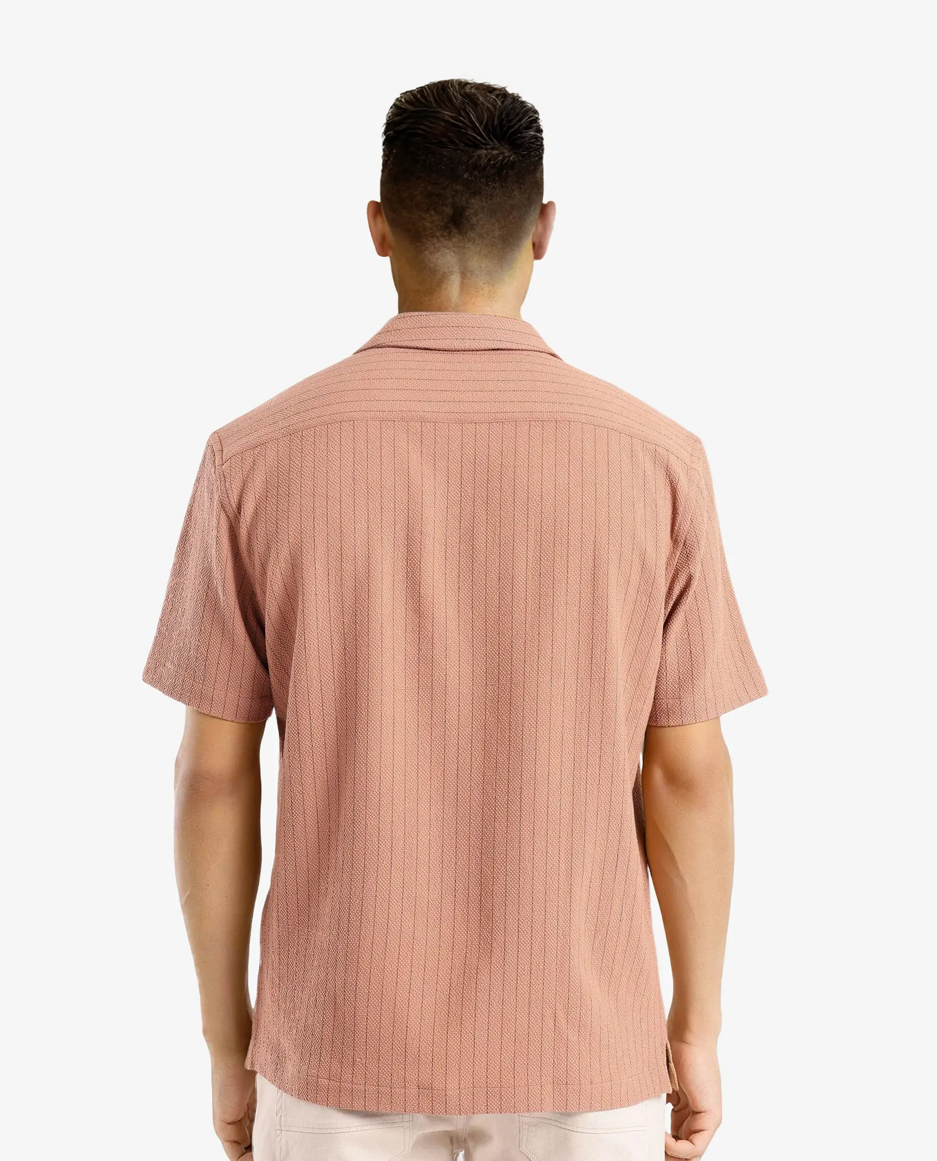 Rare Rabbit Men's Melon Dusky Orange Polyester Blend Plain Boxy Fit Half Sleeve Cuban Collar Shirt - Image 4